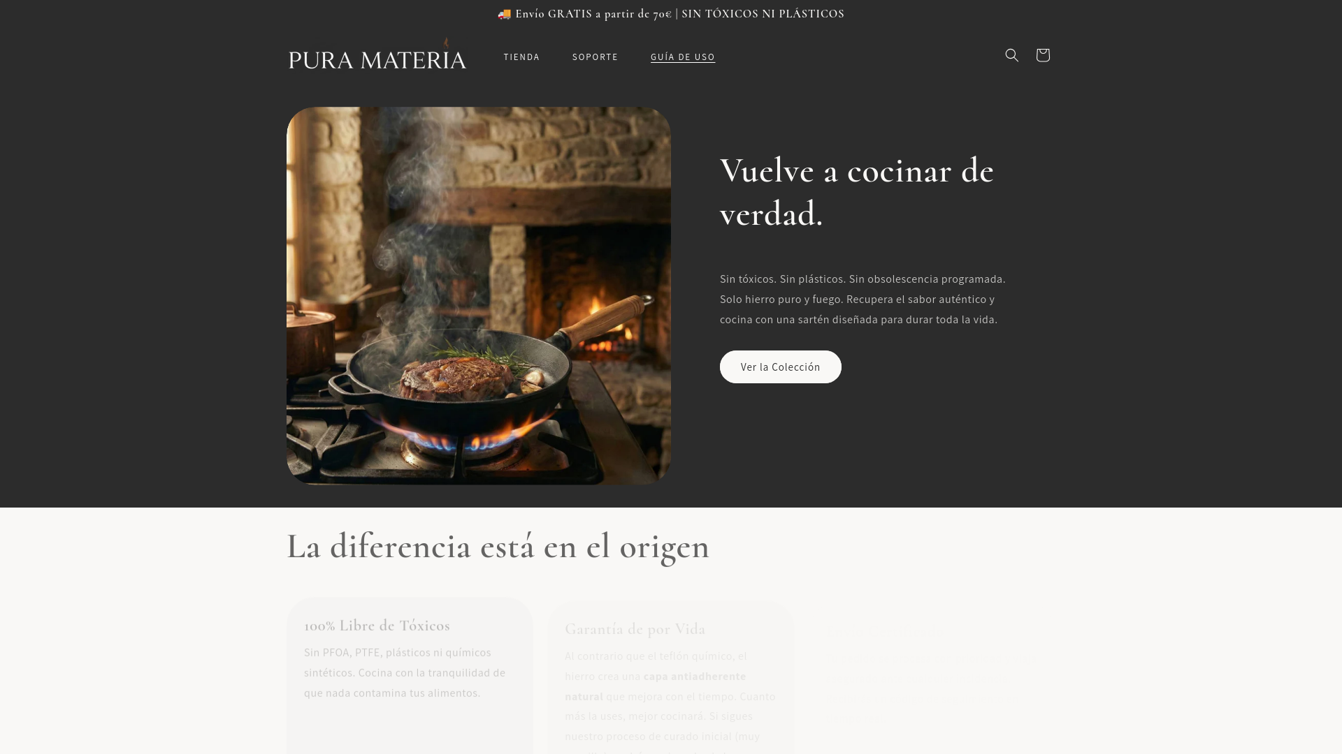 website screenshot of https://puramateria.es