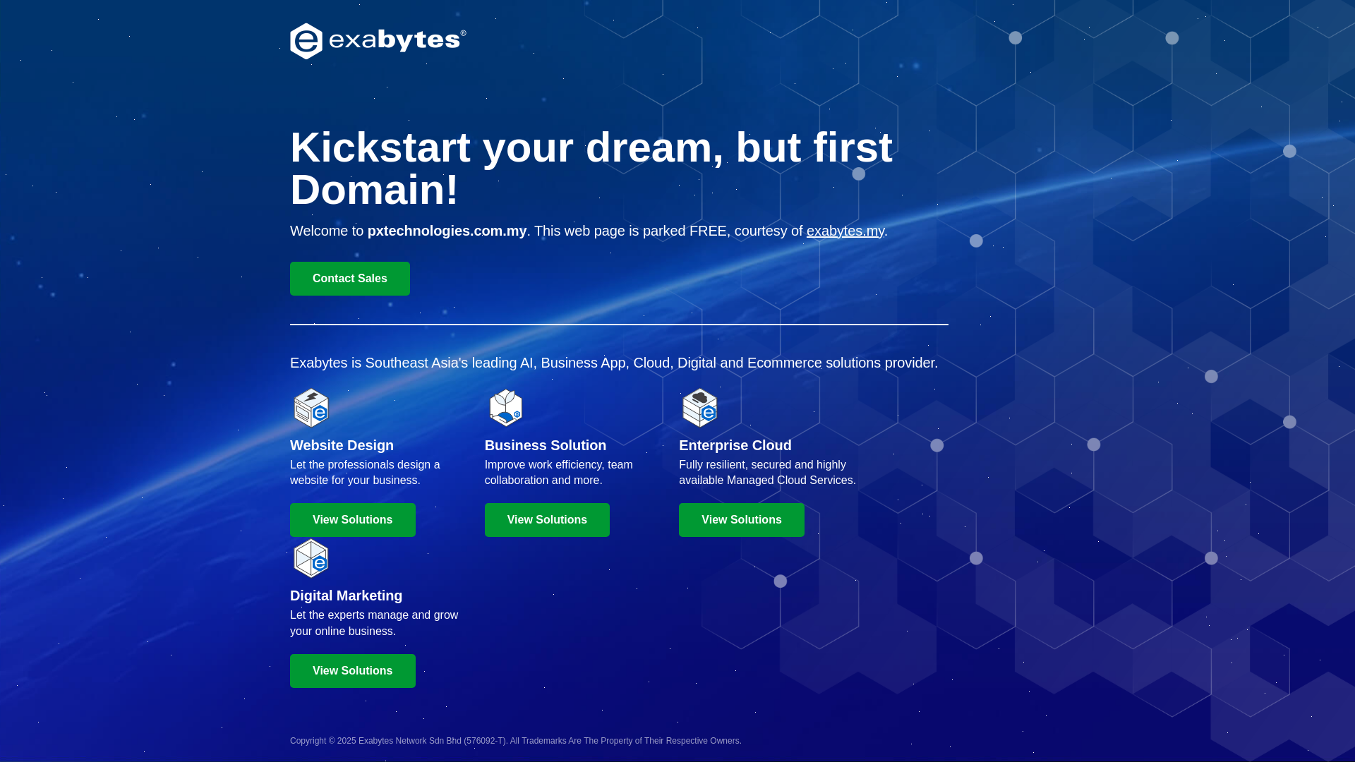 website screenshot of https://pxtechnologies.com.my/