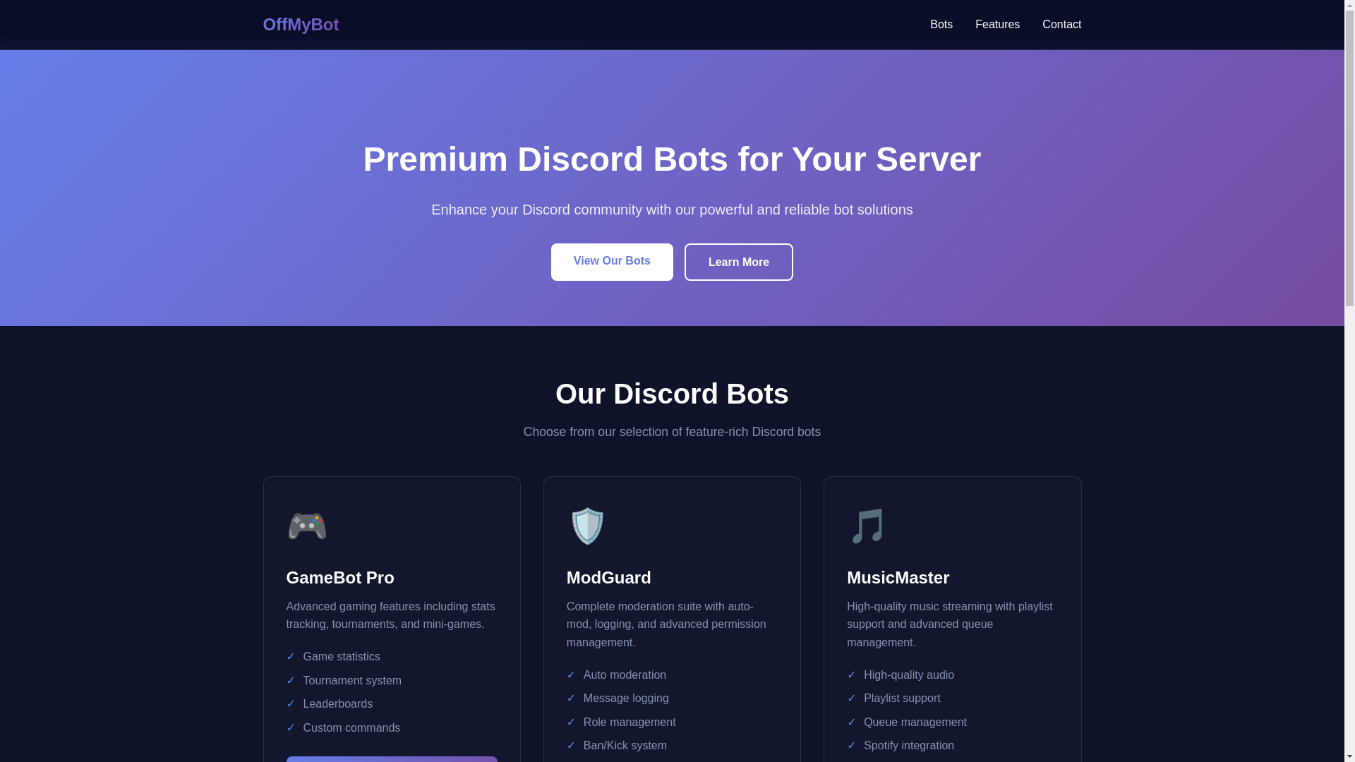 website screenshot of https://offmybot.com/