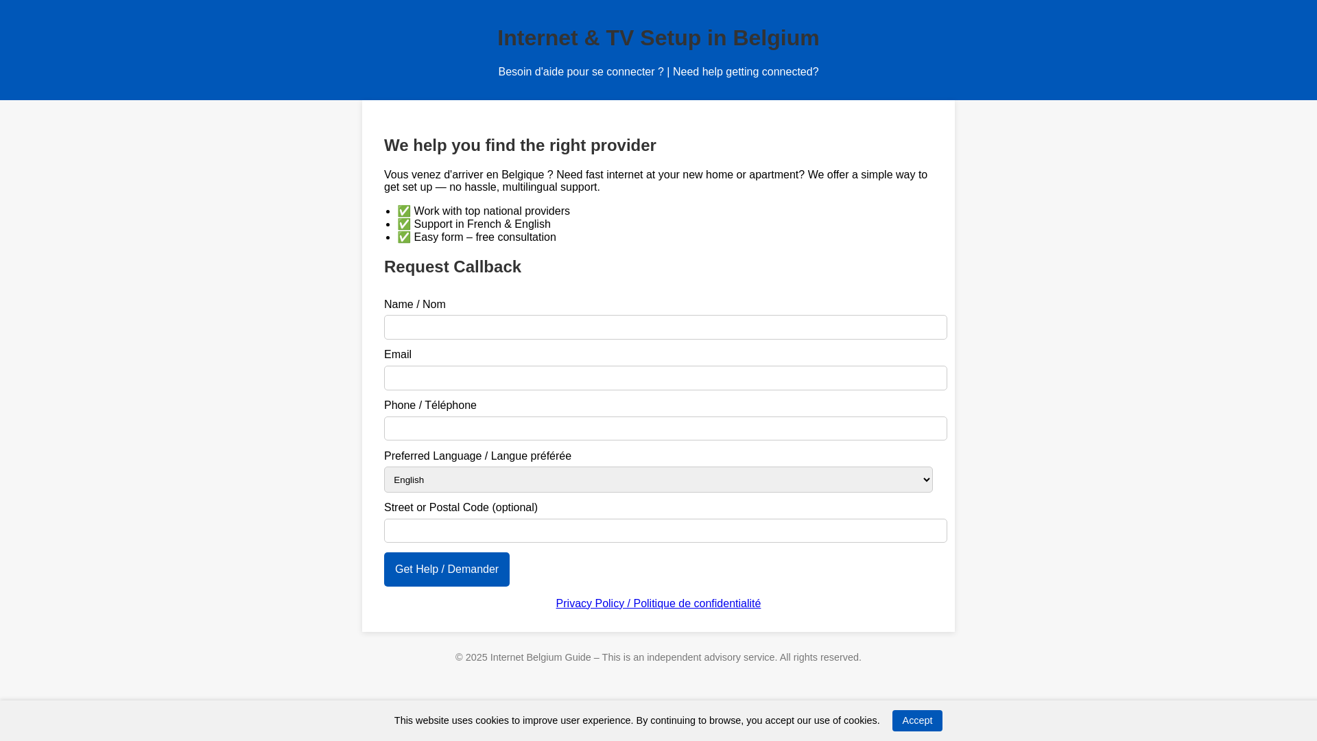 website screenshot of https://internetconnect-belgium.com/