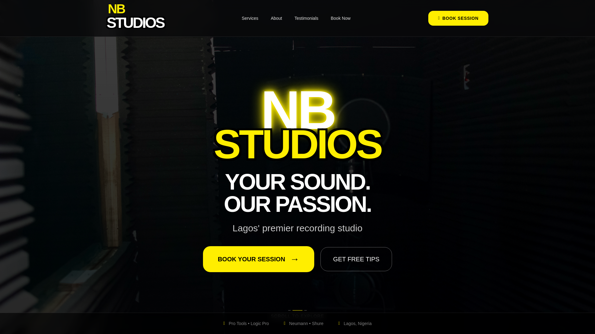 website screenshot of https://nbmusicstudios.com/