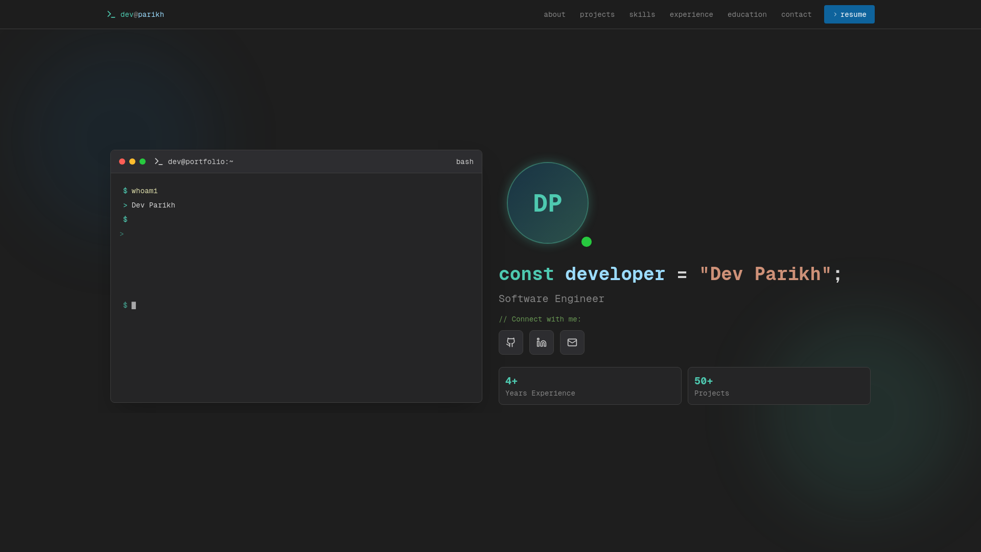 website screenshot of https://dev-parikh.com/