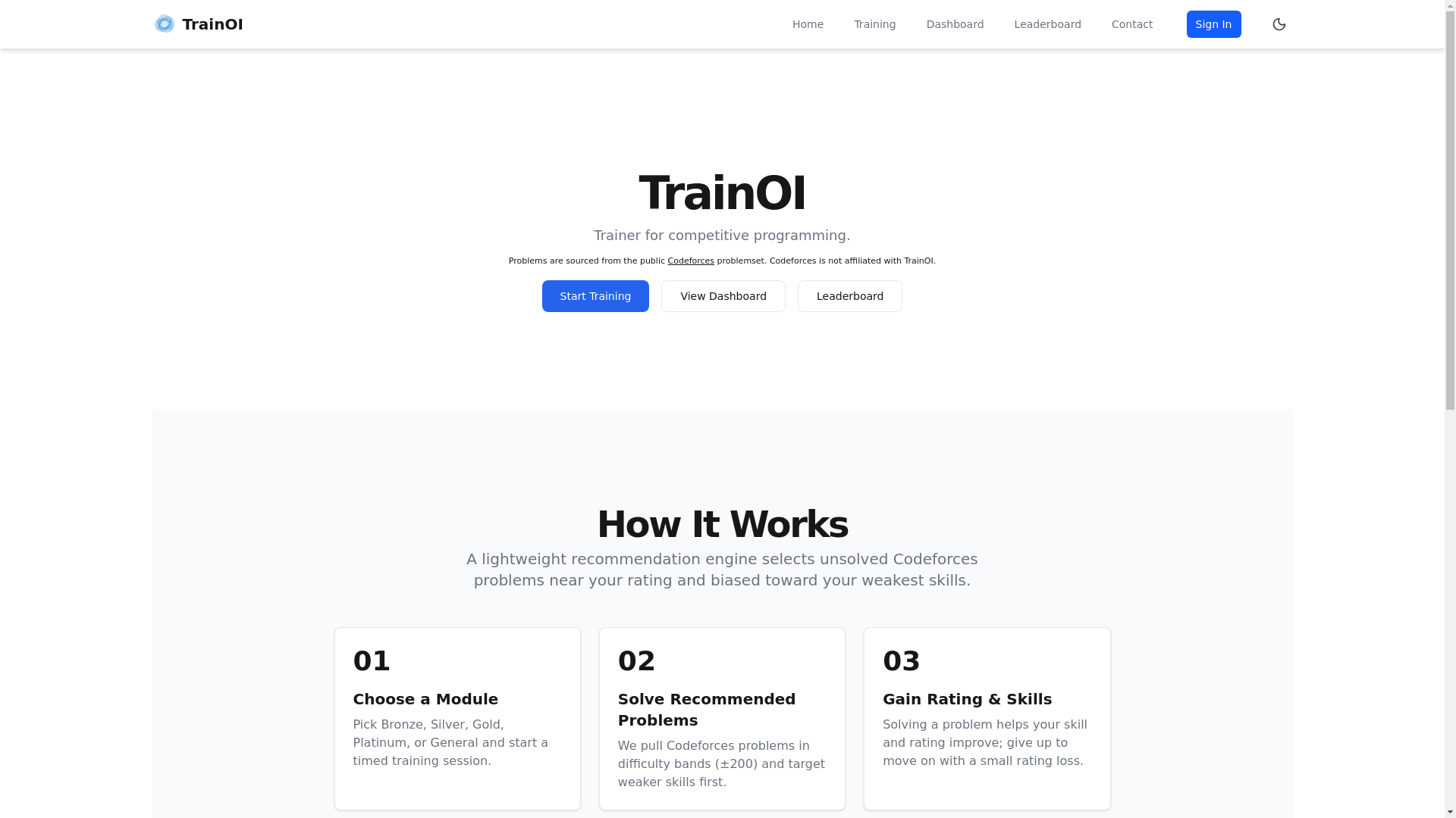 website screenshot of https://trainoi.pages.dev/