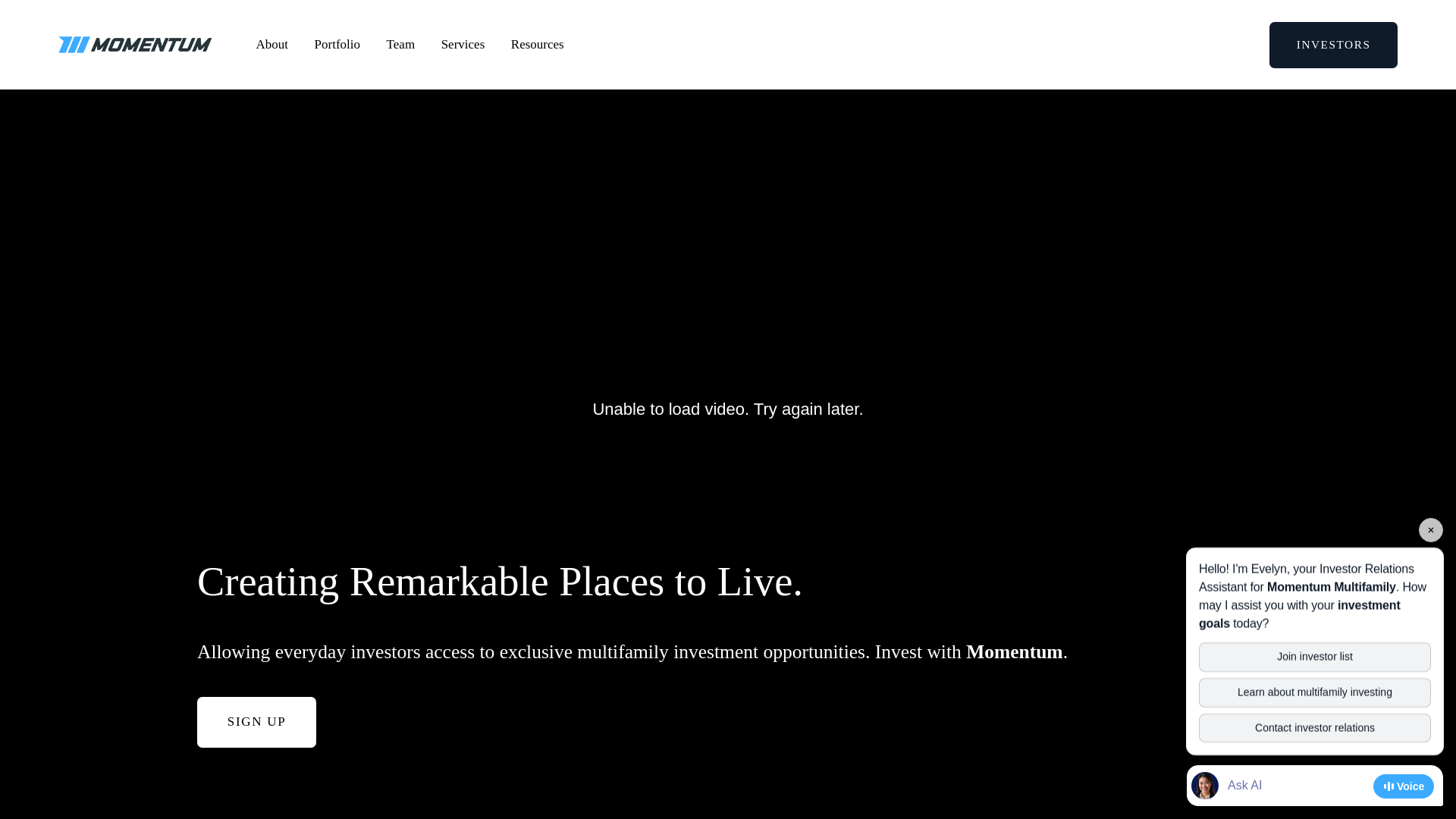 website screenshot of http://www.momentummultifamily.com/