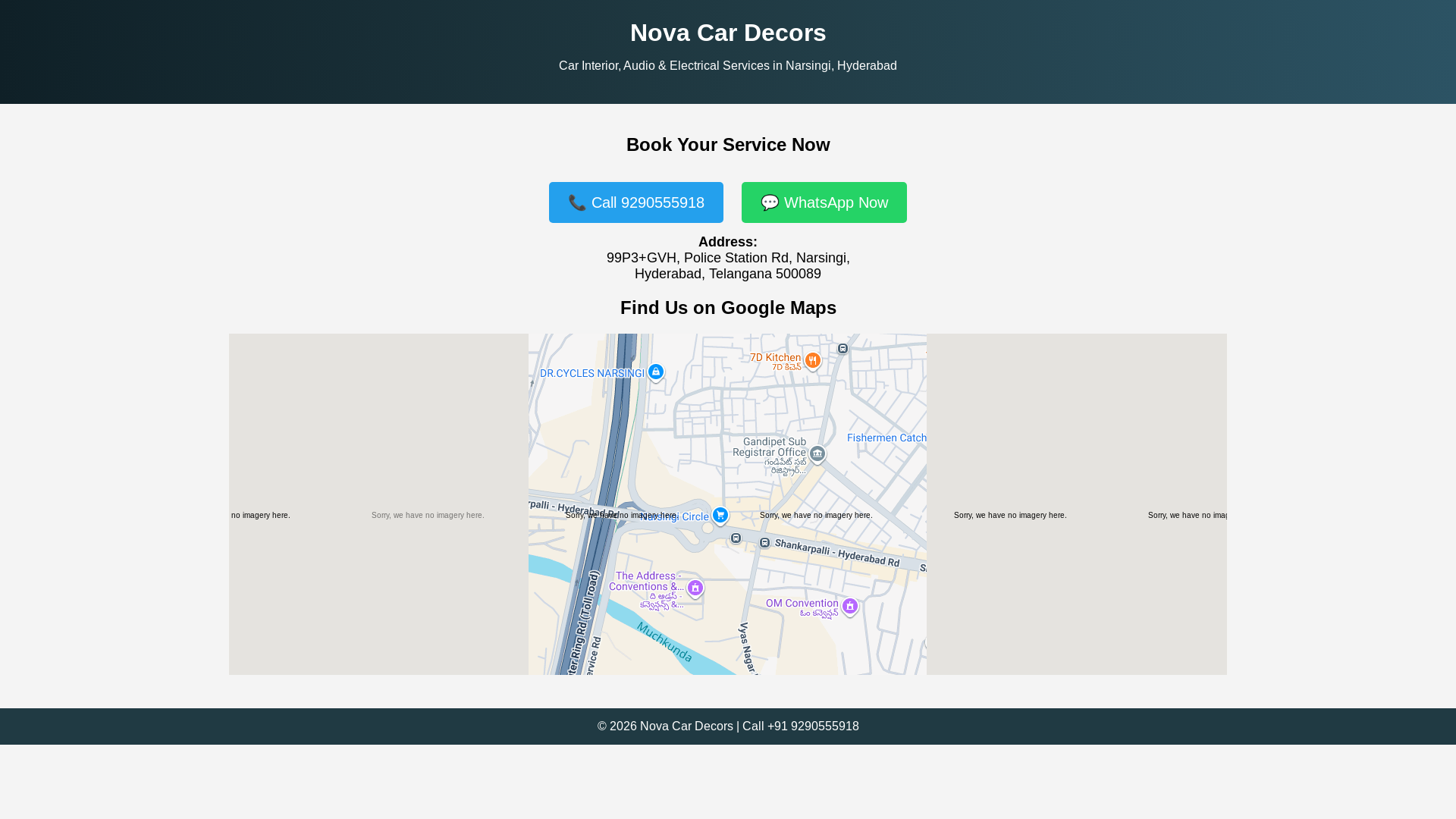 website screenshot of https://novacardecors.in/