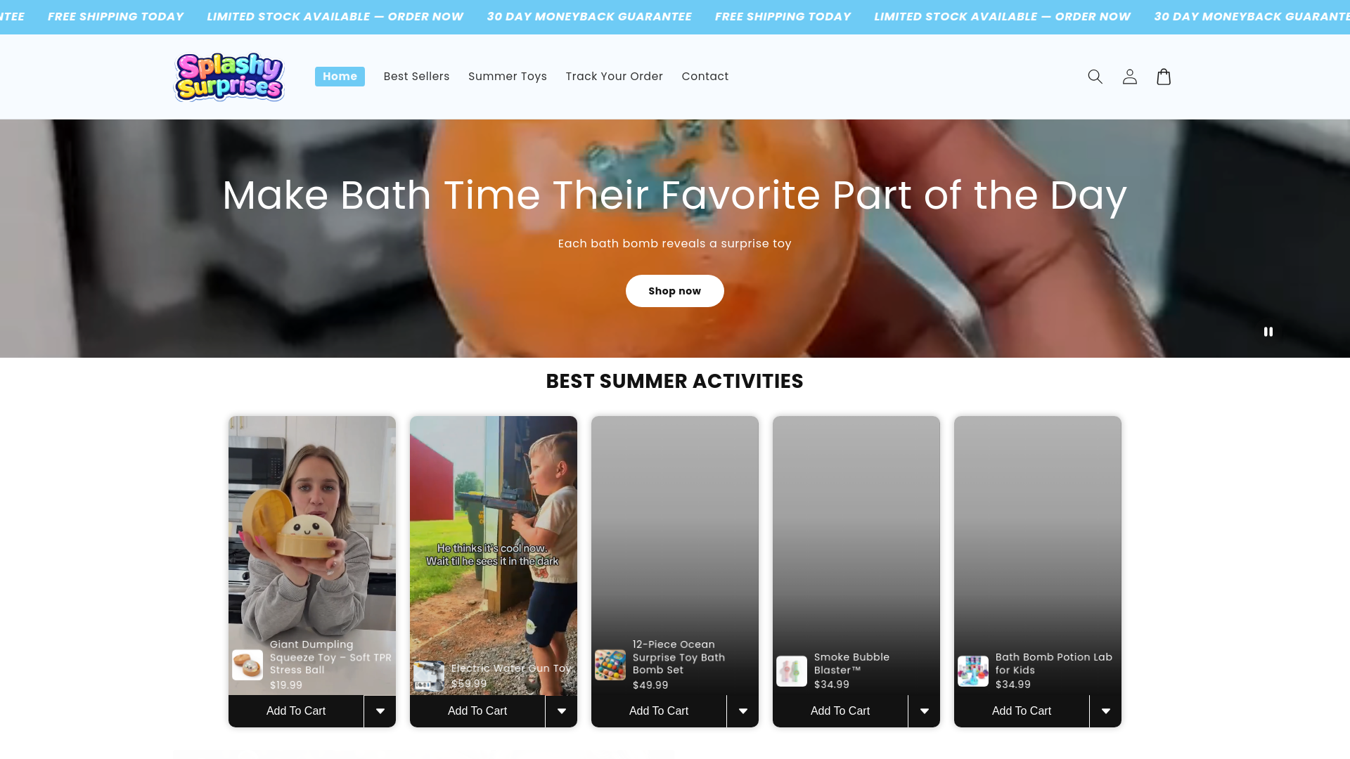 website screenshot of https://splashysurprises.com/