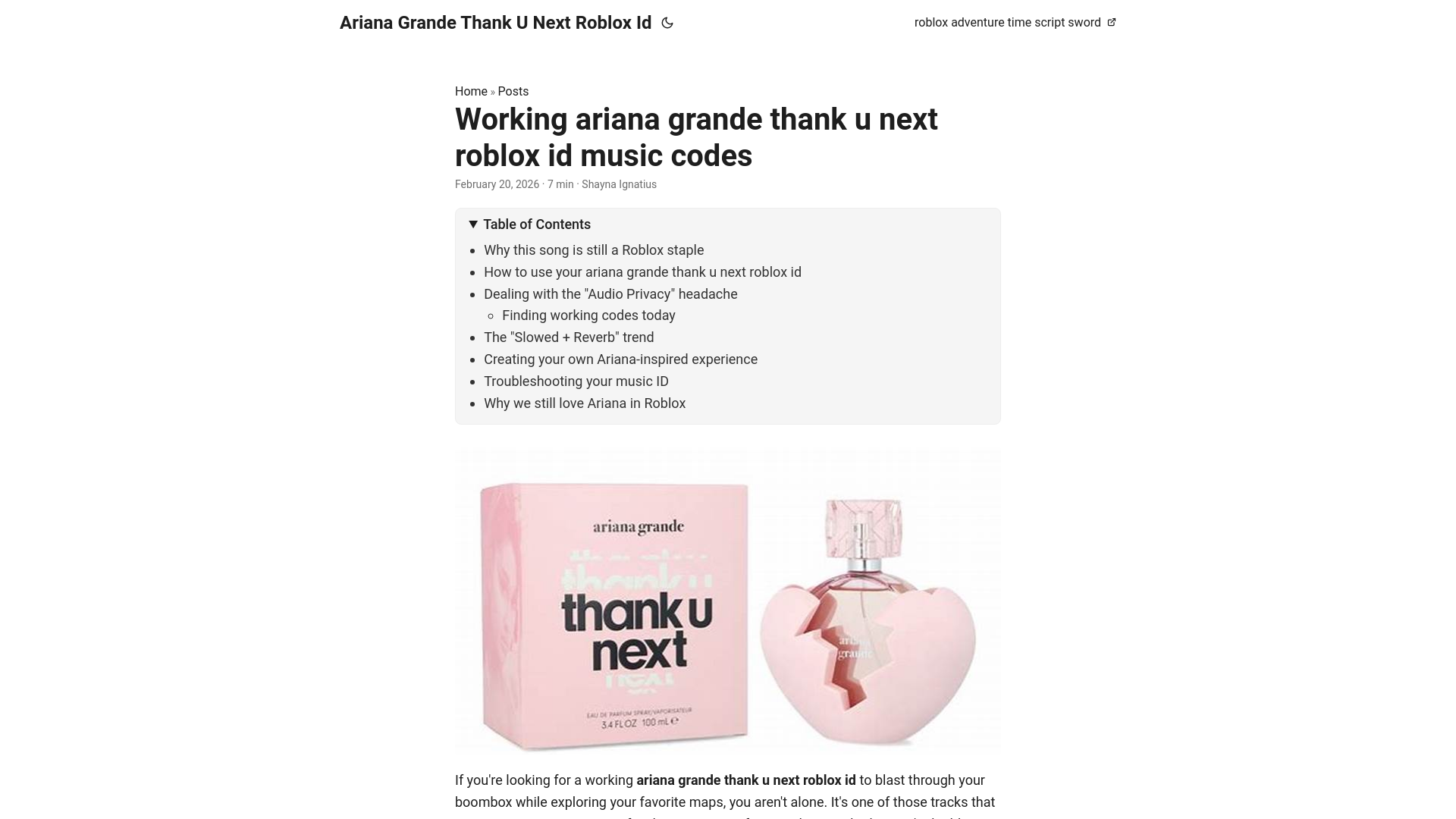 website screenshot of https://ariana-grande-thank-u-next-roblox-id.pages.dev/