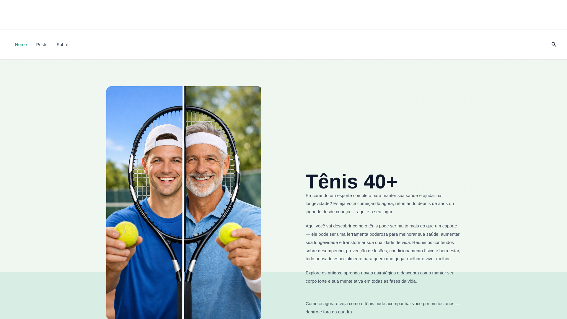 website screenshot of https://tenisquarentamais.com.br