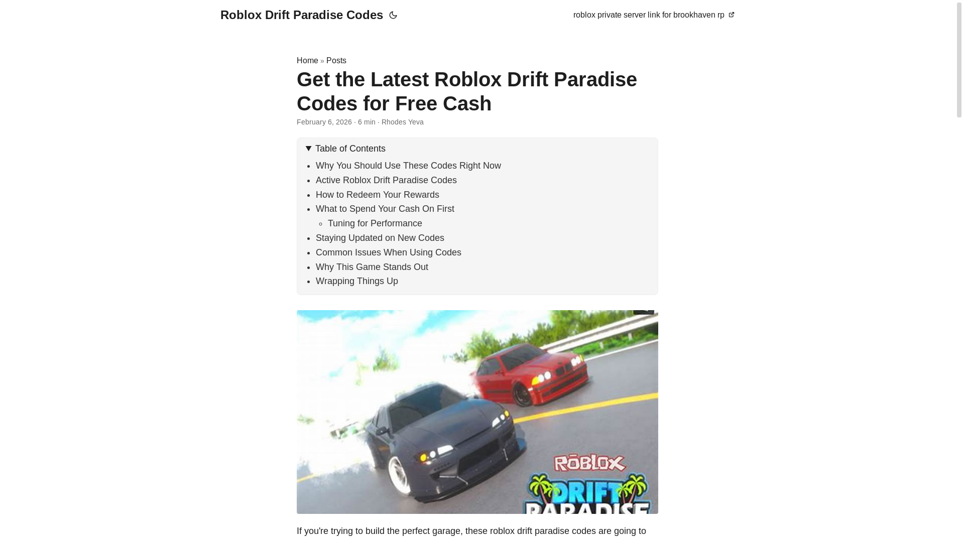 website screenshot of https://roblox-drift-paradise-codes.pages.dev/
