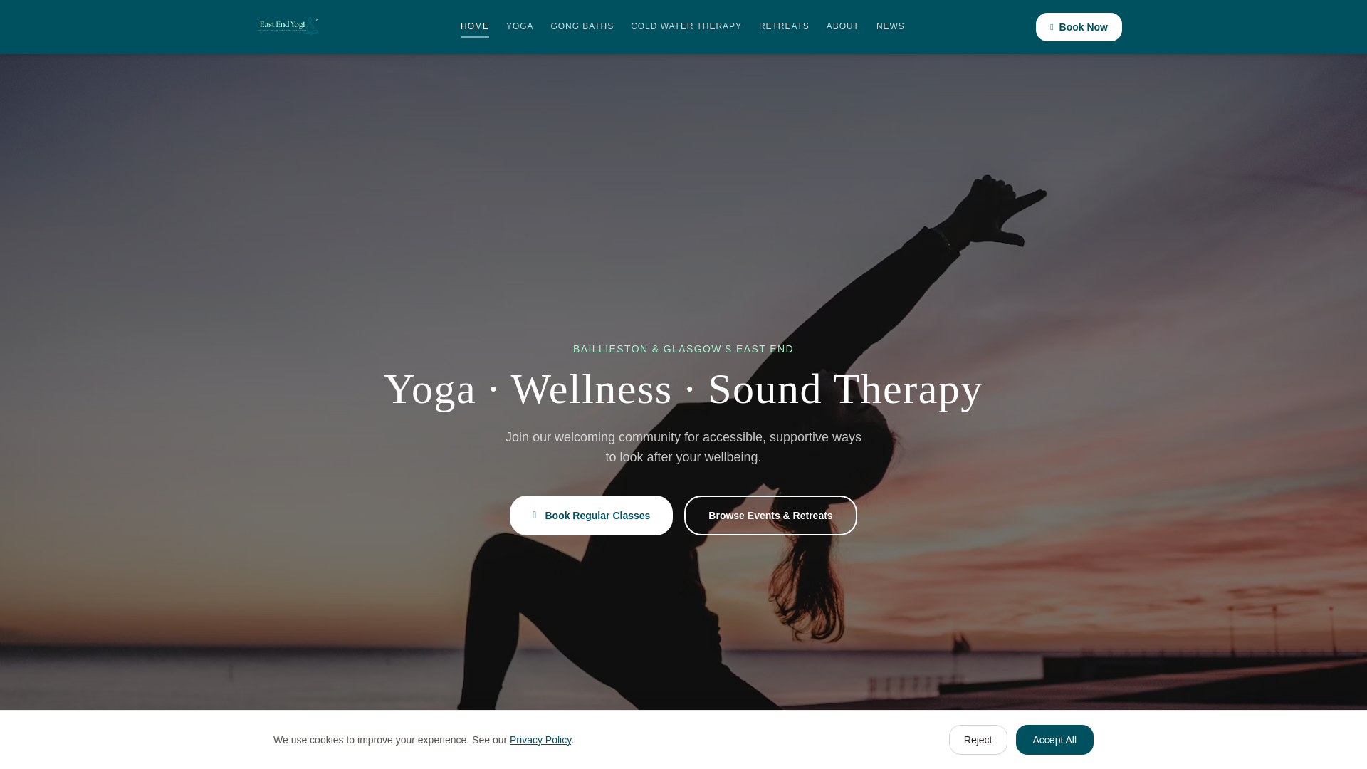 website screenshot of https://eastendyogawellness.com
