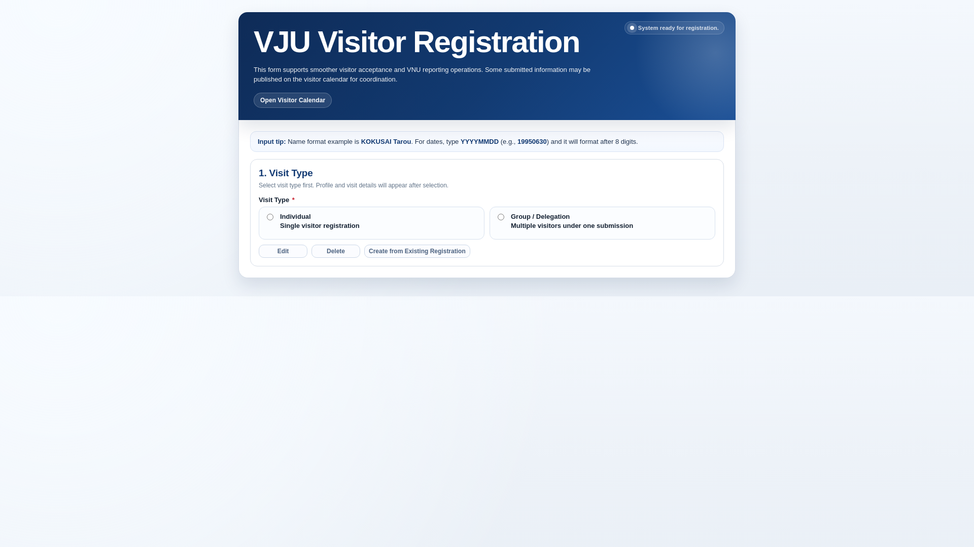 website screenshot of https://vju-visitor-registration.pages.dev/