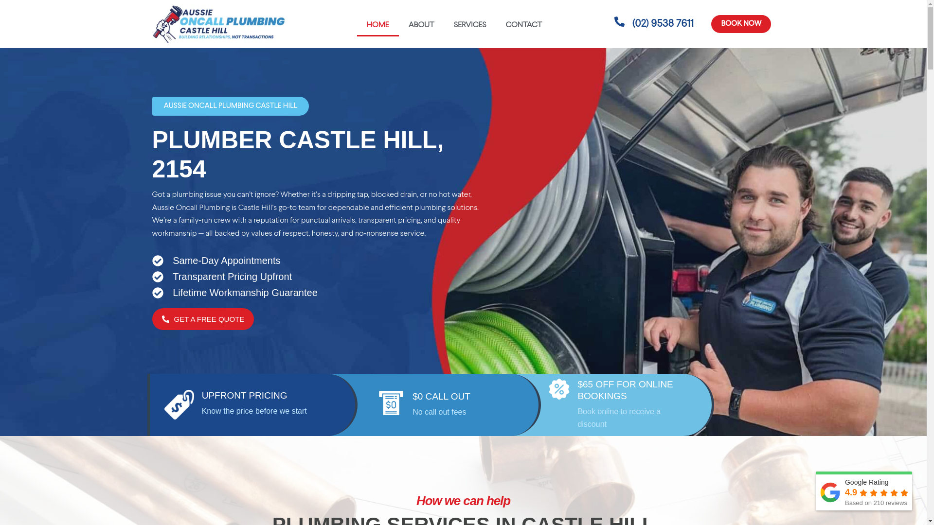 website screenshot of https://oncallplumbingcastlehill.com.au/