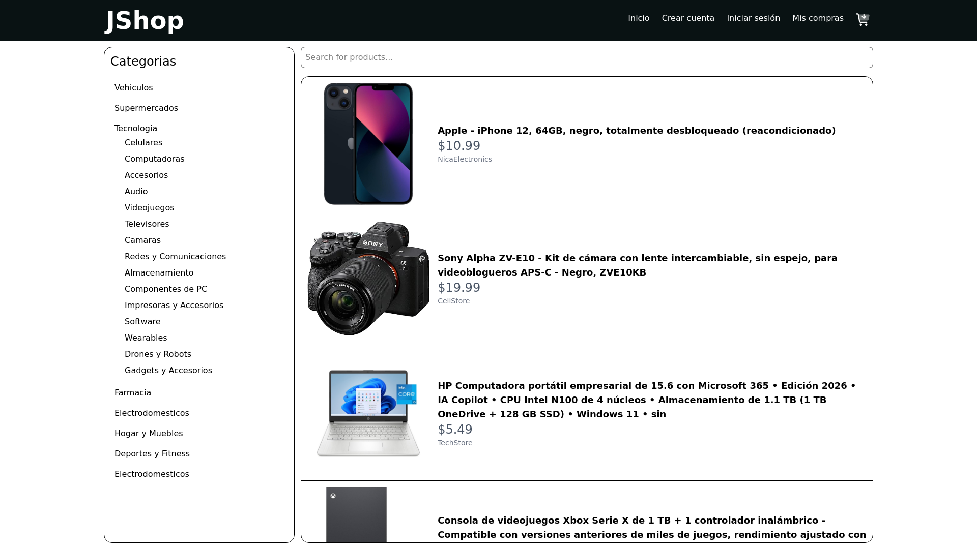 website screenshot of https://jshop-frontend.pages.dev/