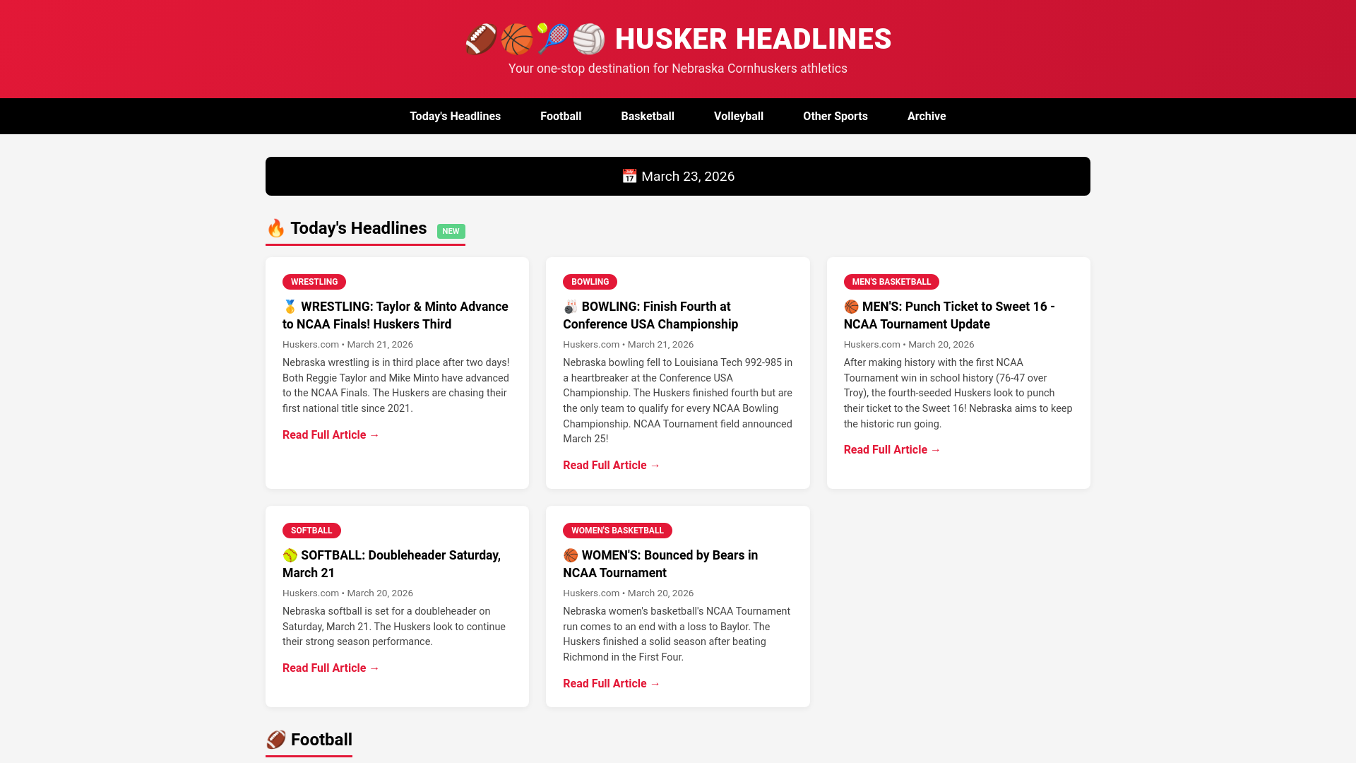 website screenshot of https://huskerheadlines.com/