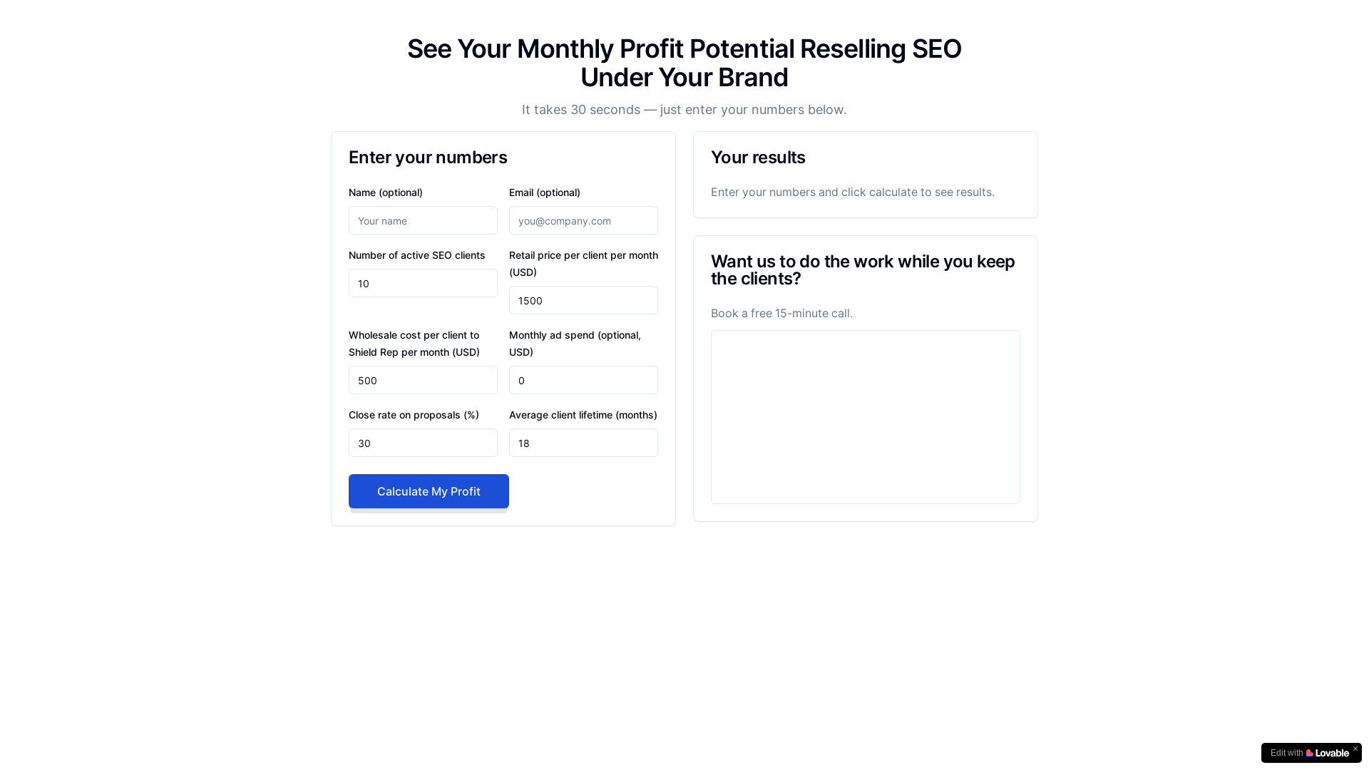 website screenshot of https://agencyprofitcalculator.com/