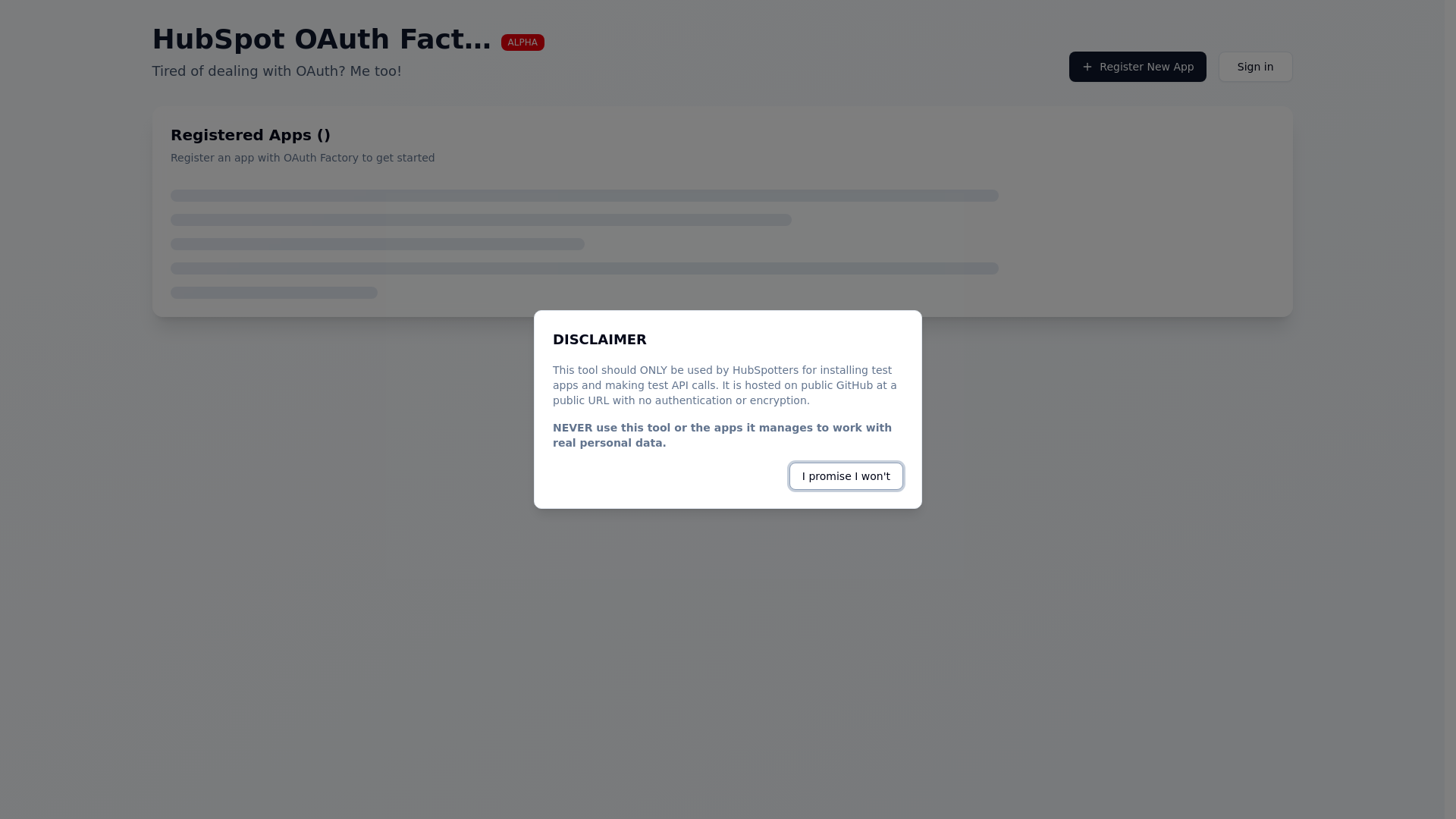 website screenshot of https://oauthfactory.com/