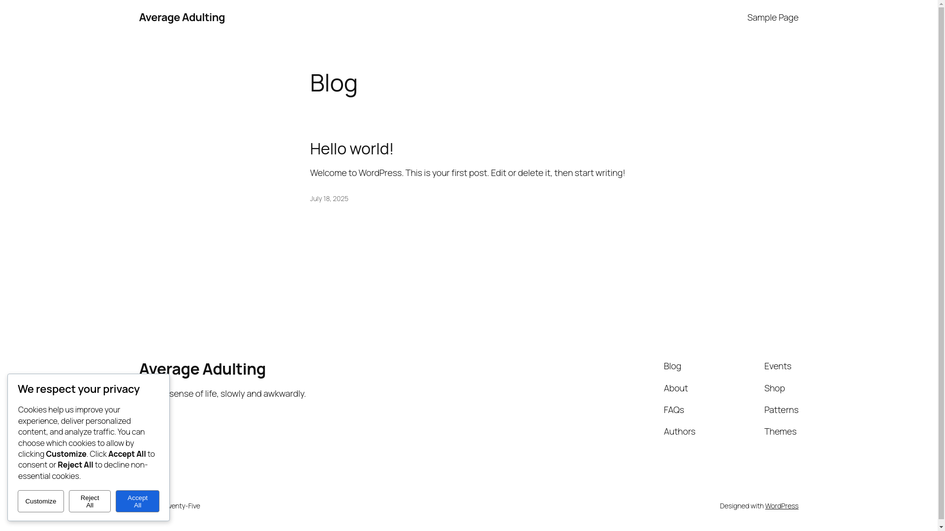 website screenshot of https://averageadulting.com/