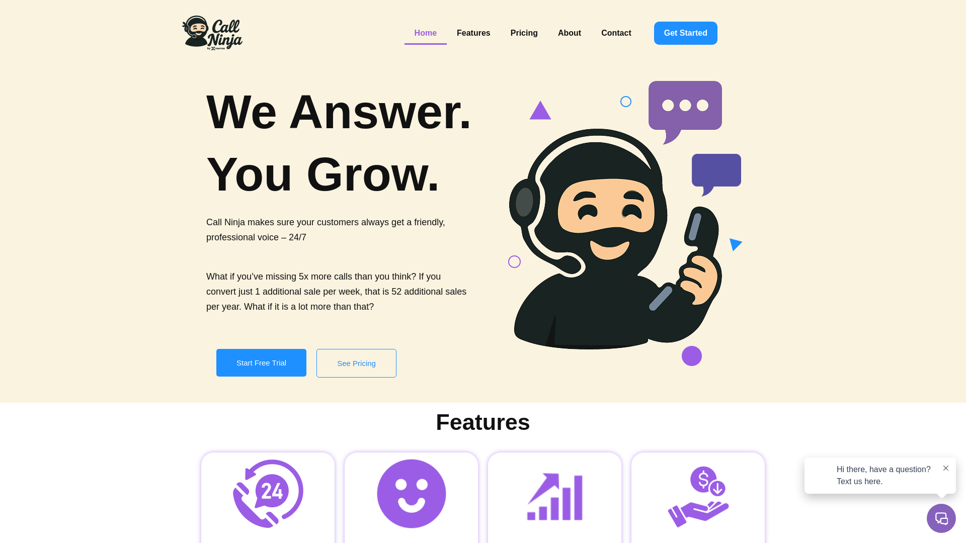 website screenshot of https://callninja.co/