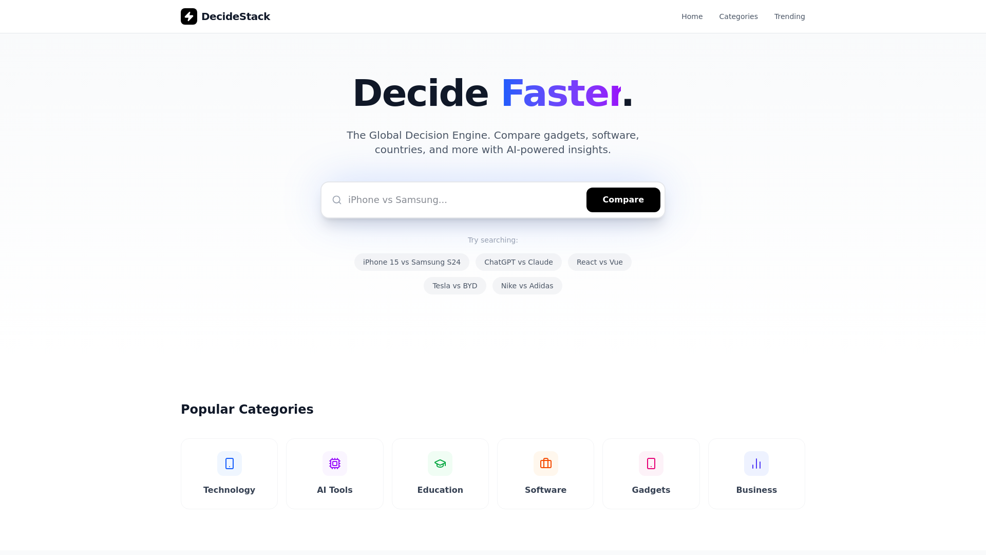website screenshot of https://decidestack.com