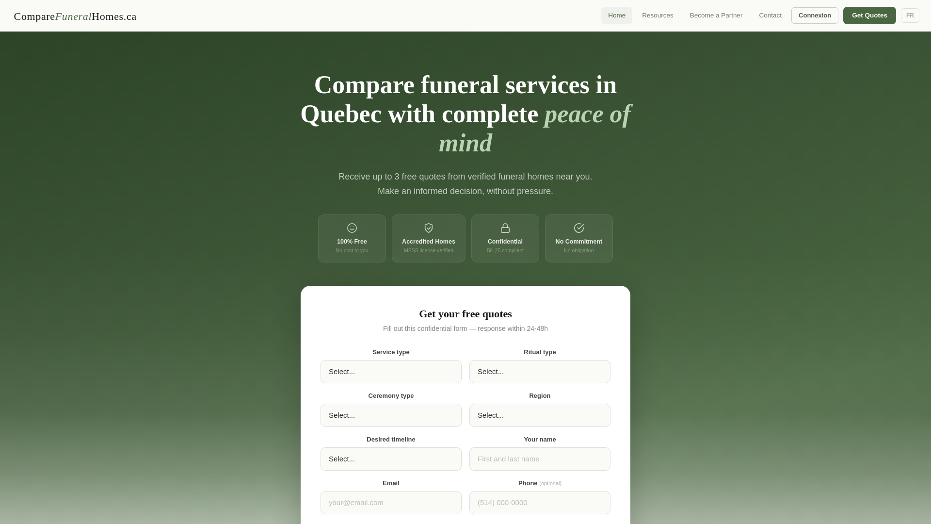 website screenshot of https://comparefunerals.ca/