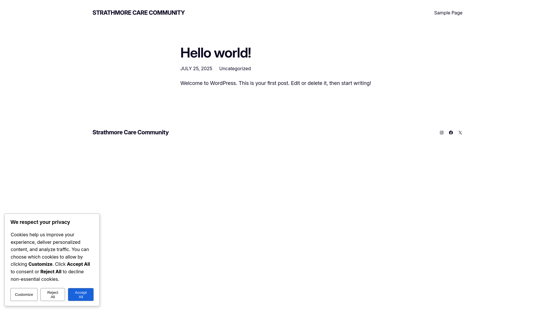 website screenshot of https://strathmorecarecommunity.ca/