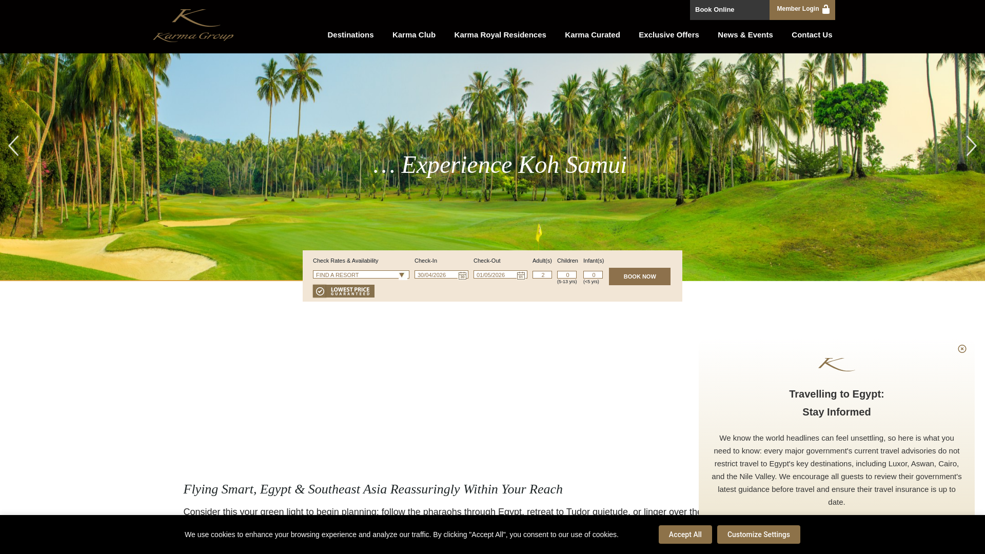 website screenshot of https://karmacountryinncollection.com/