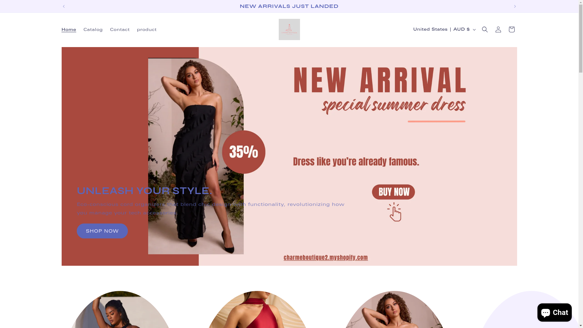website screenshot of https://charmeboutique.click/