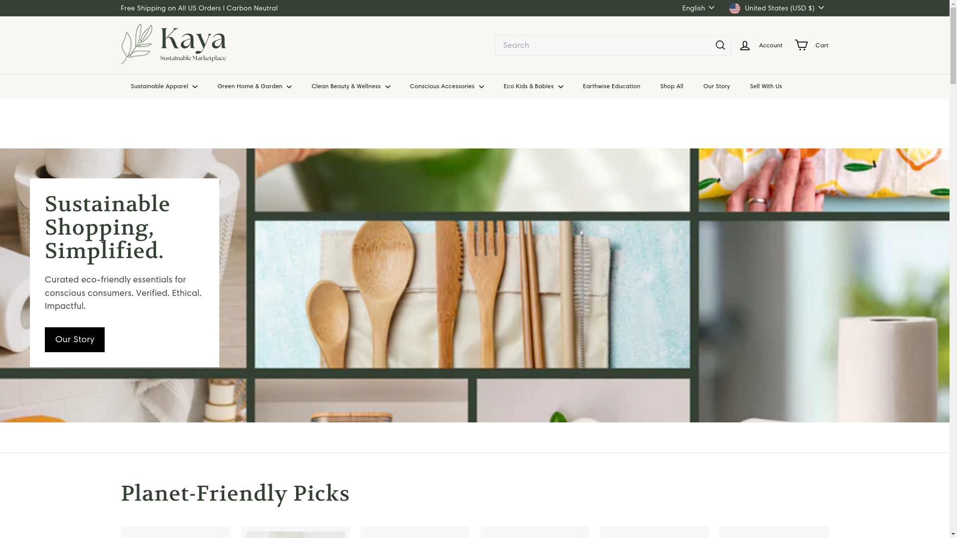 website screenshot of https://kayasustainablemarket.com/