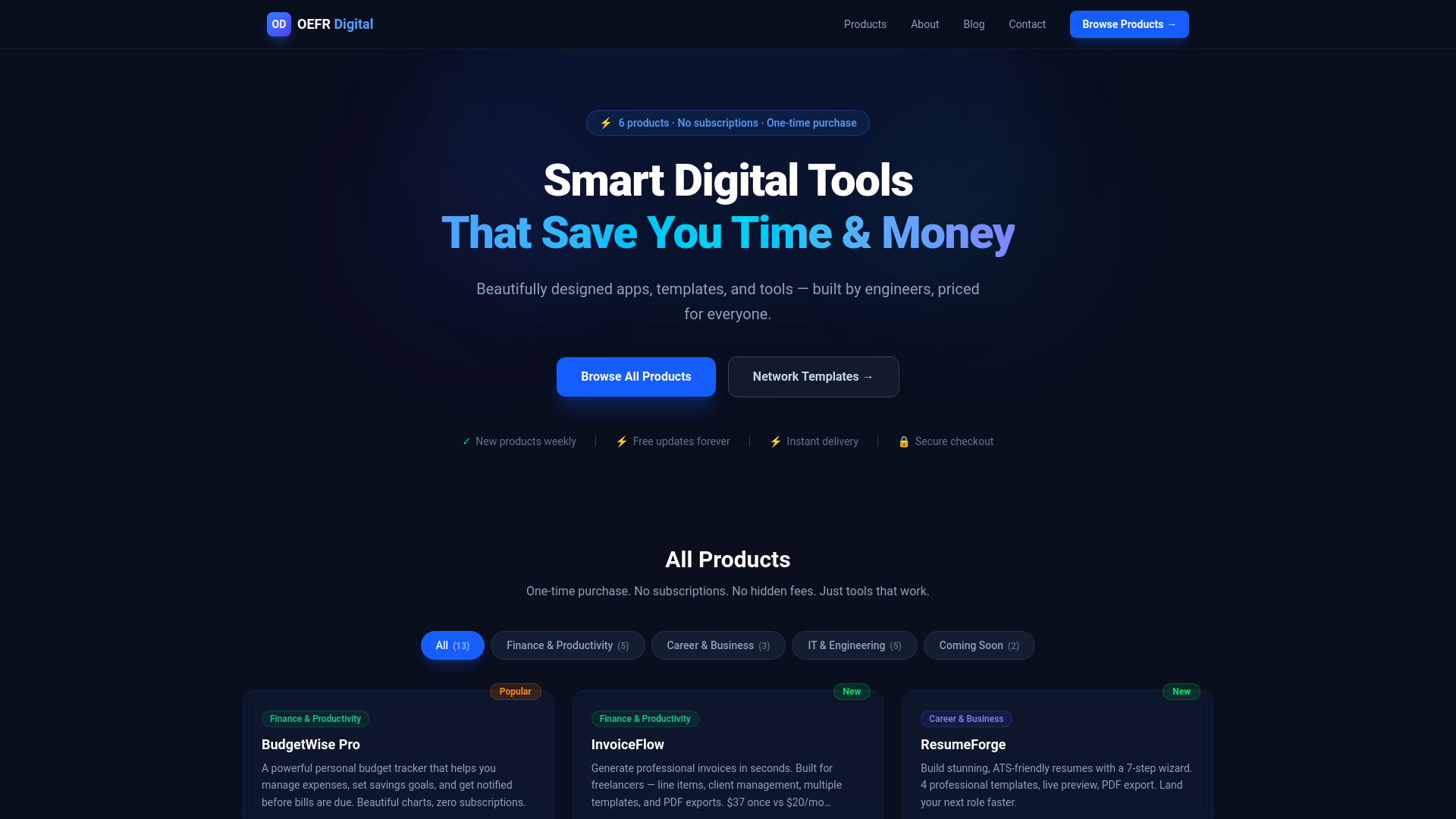 website screenshot of https://oefrenterprise.com/