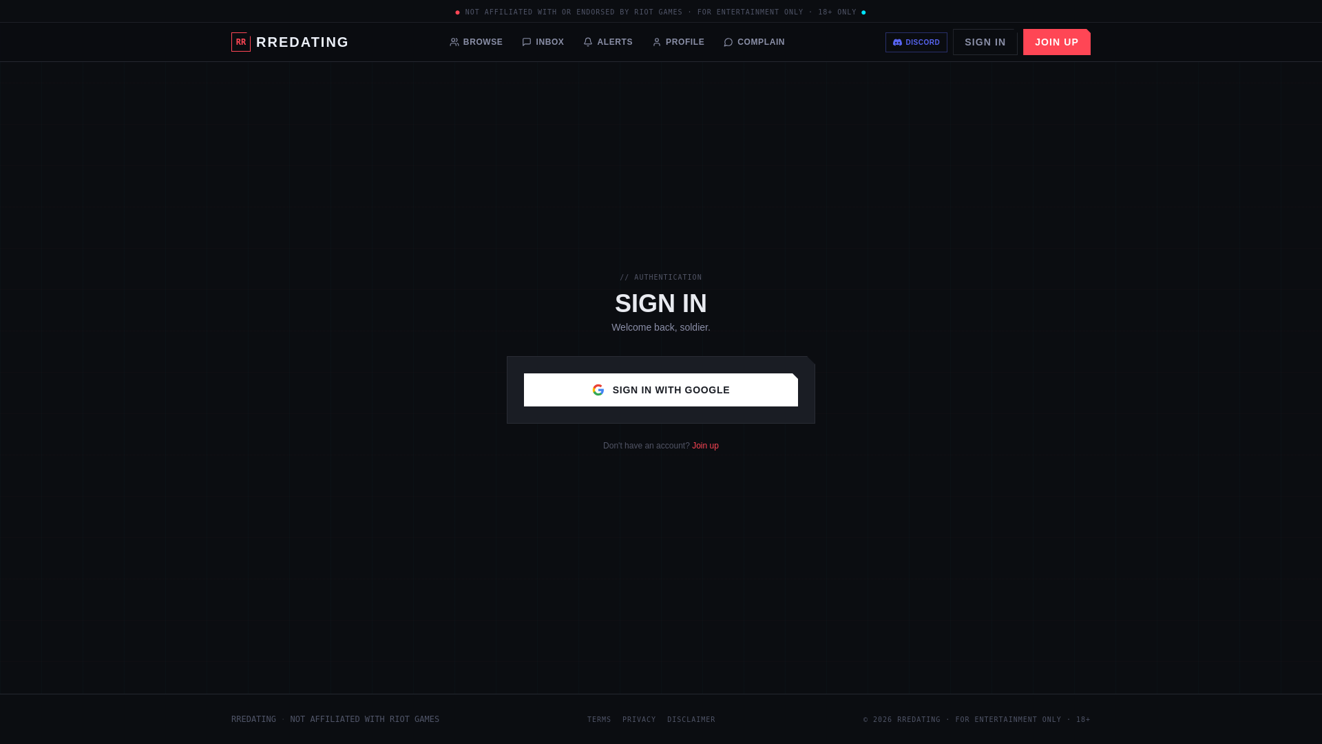 website screenshot of https://rredating.com/sign-in