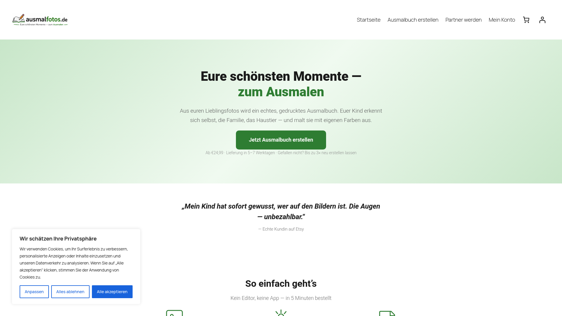 website screenshot of https://ausmalfotos.de/