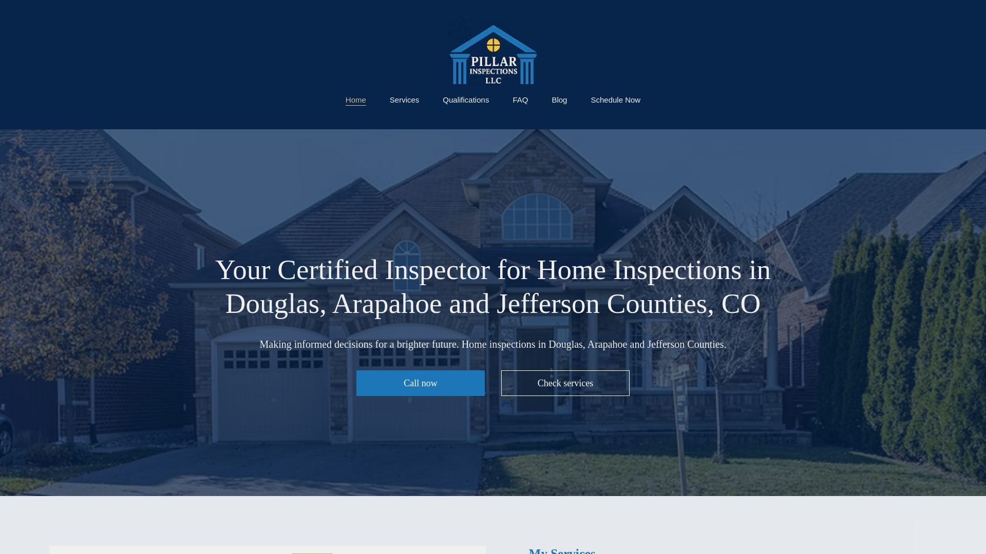 website screenshot of https://pillarinspectionsllc.com/