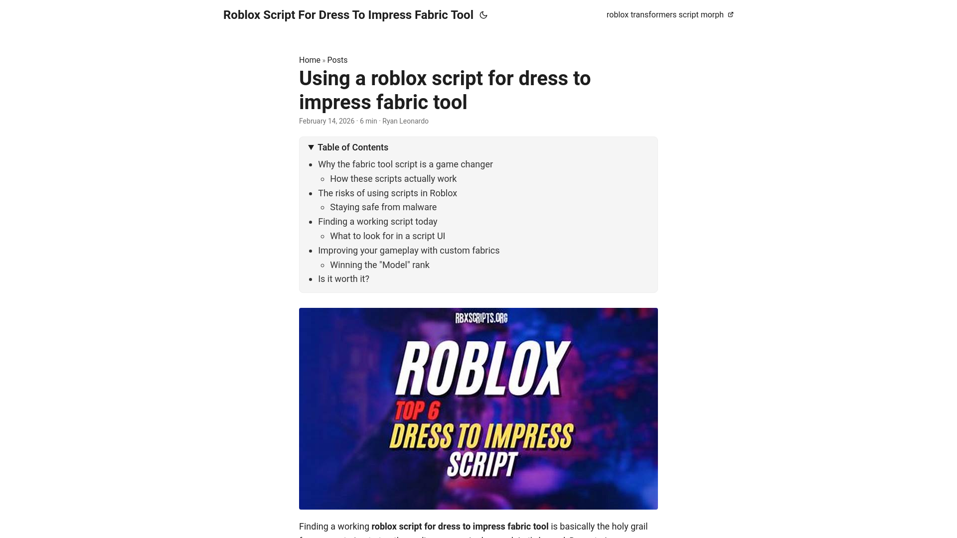 website screenshot of https://roblox-script-for-dress-to-impress-fabric-tool.pages.dev/