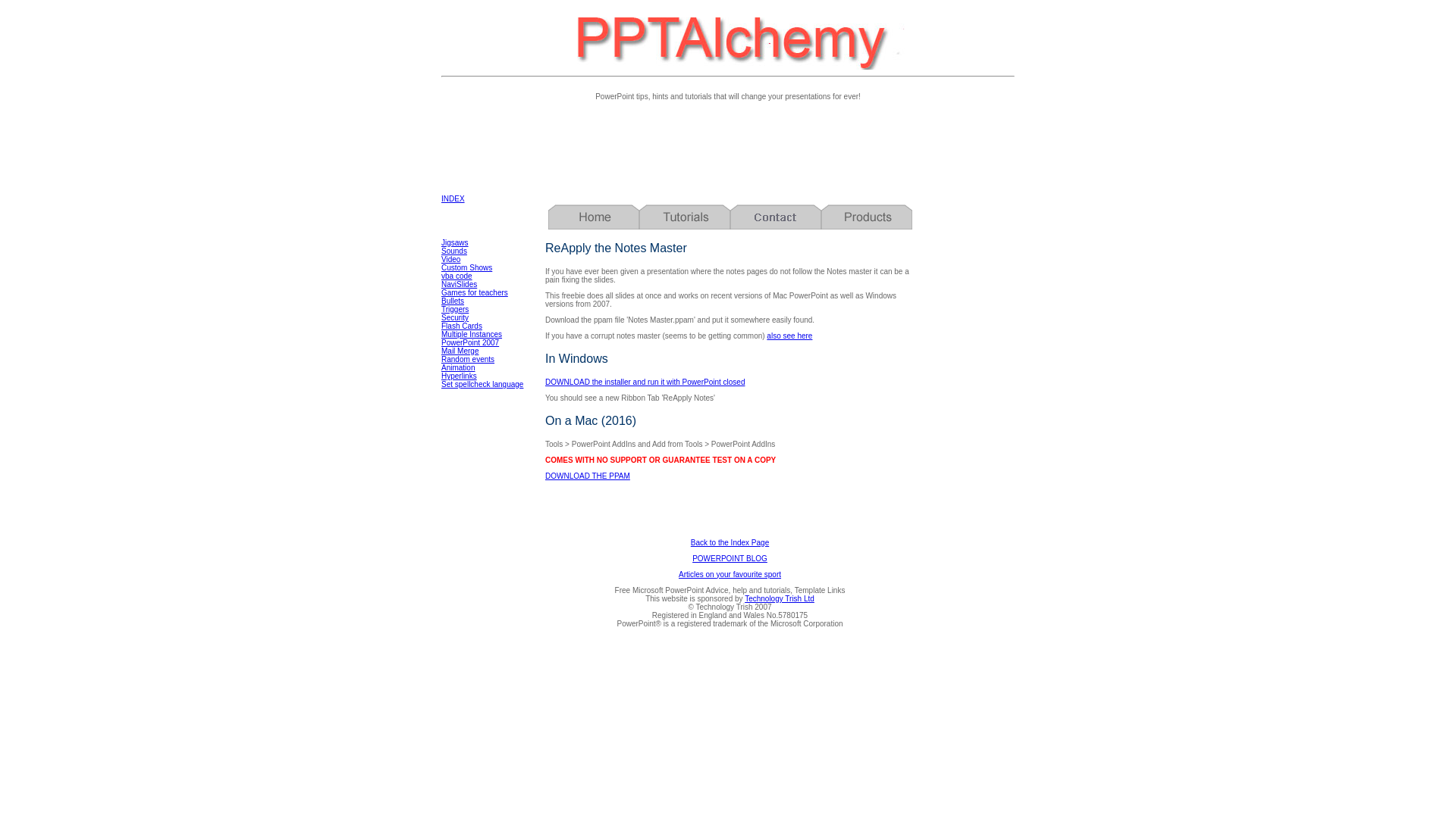 website screenshot of http://www.pptalchemy.co.uk/PowerPoint_Notes_Reapply.html