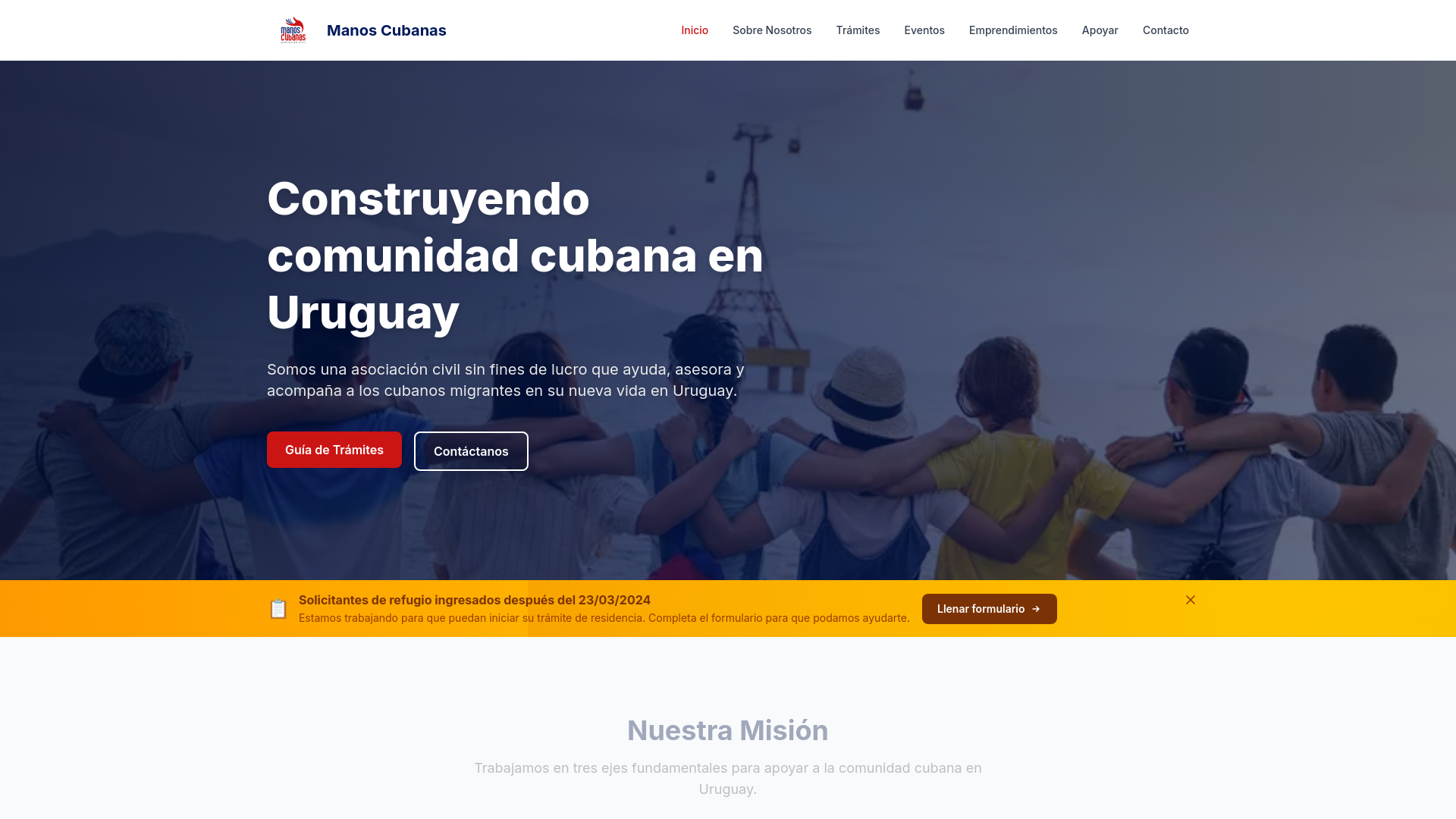 website screenshot of https://manoscubanas.org/