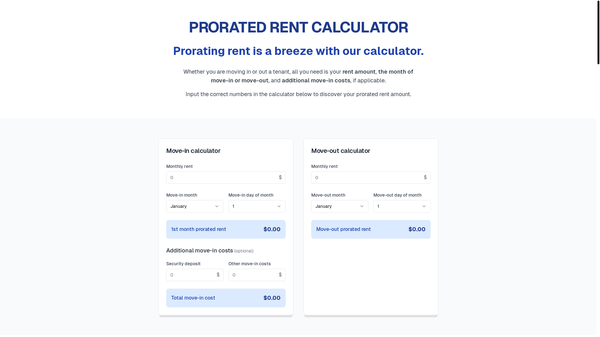 website screenshot of https://proratedrent.club/