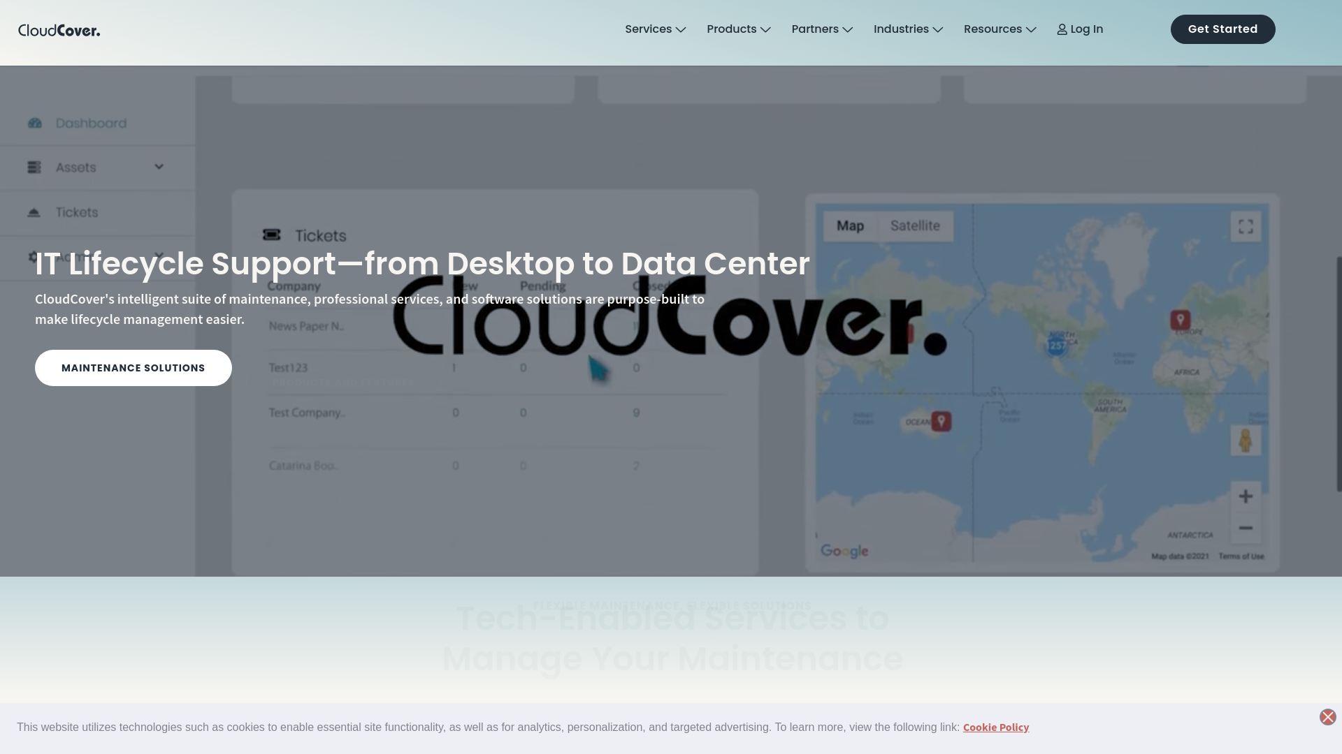 website screenshot of https://cloudcoverplatform.com/