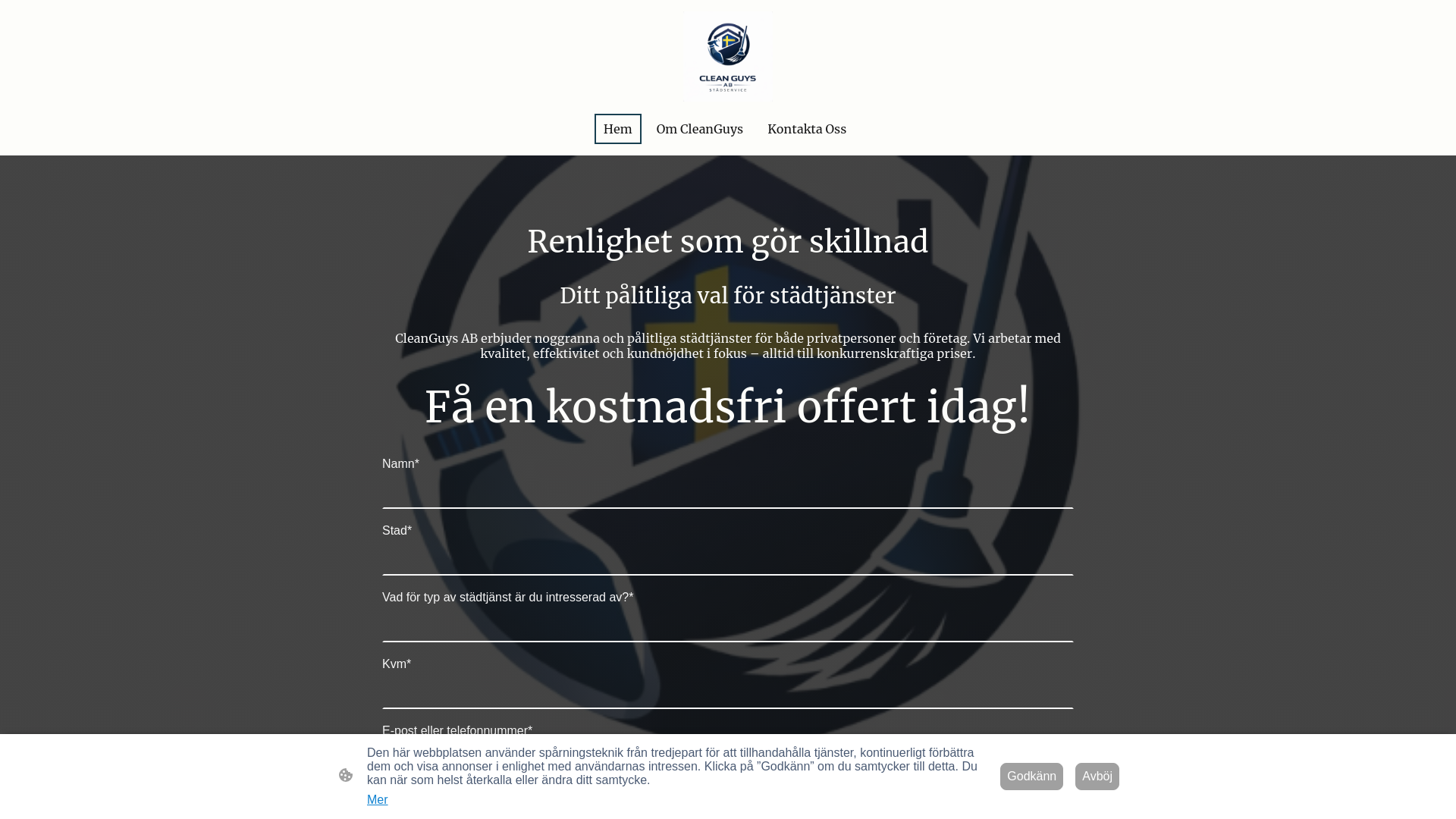 website screenshot of https://cleanguys.se/