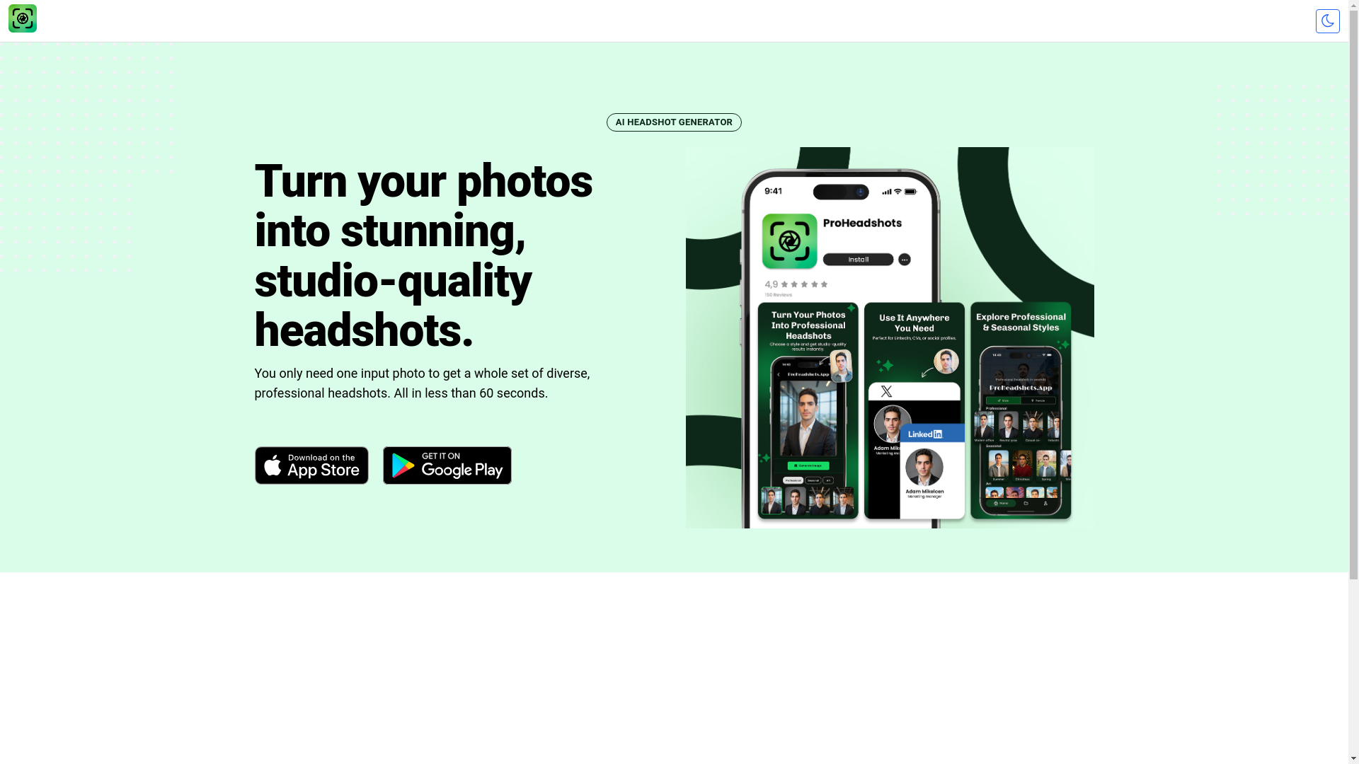 website screenshot of https://proheadshots-web-app.pages.dev/