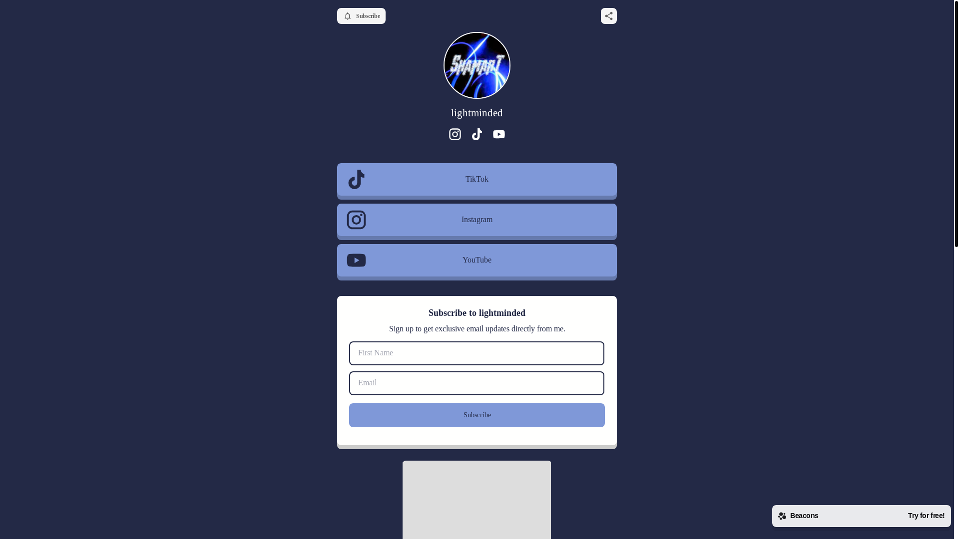 website screenshot of https://lightminded.store/