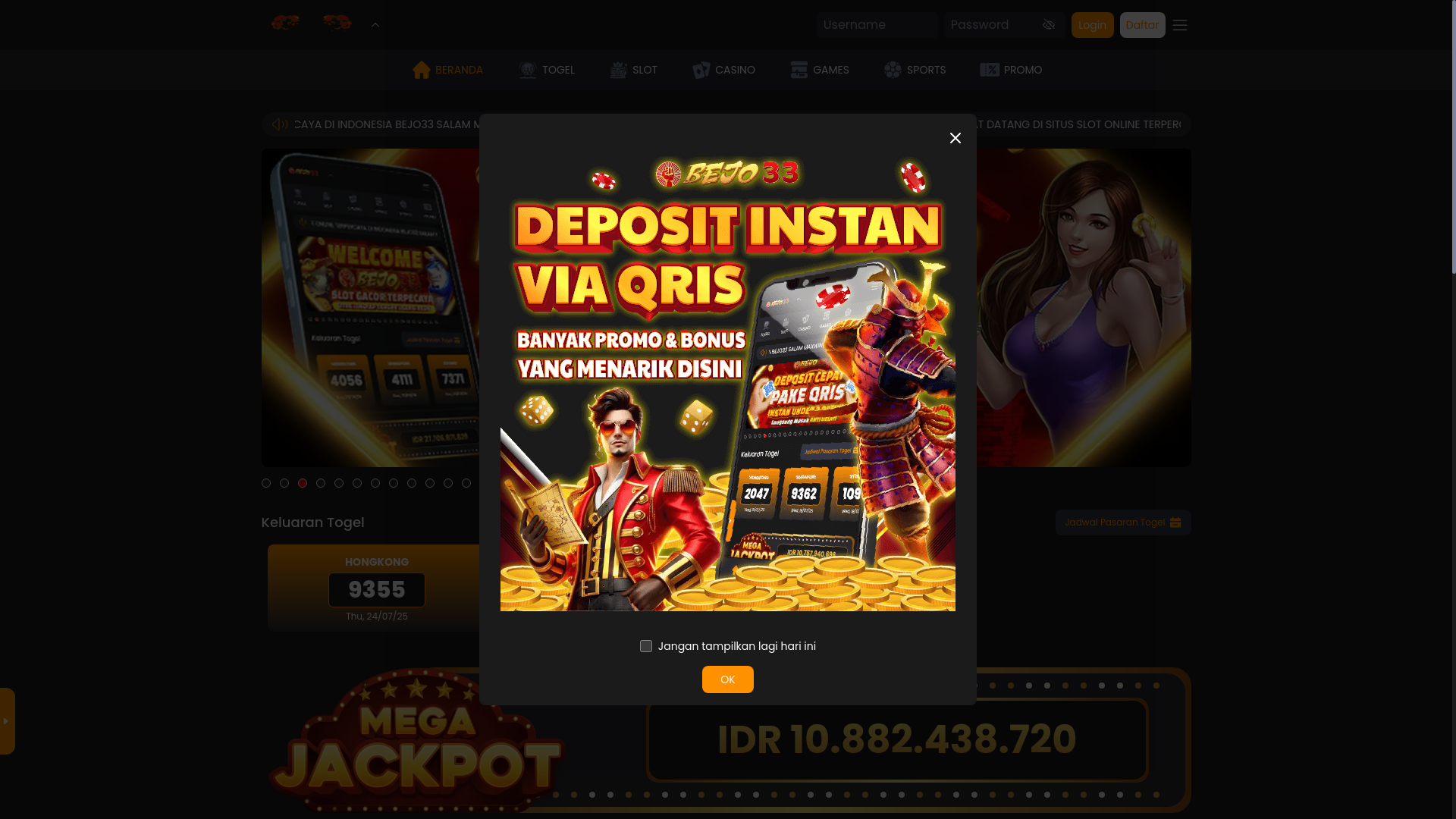 website screenshot of https://bejo33kan.pics/