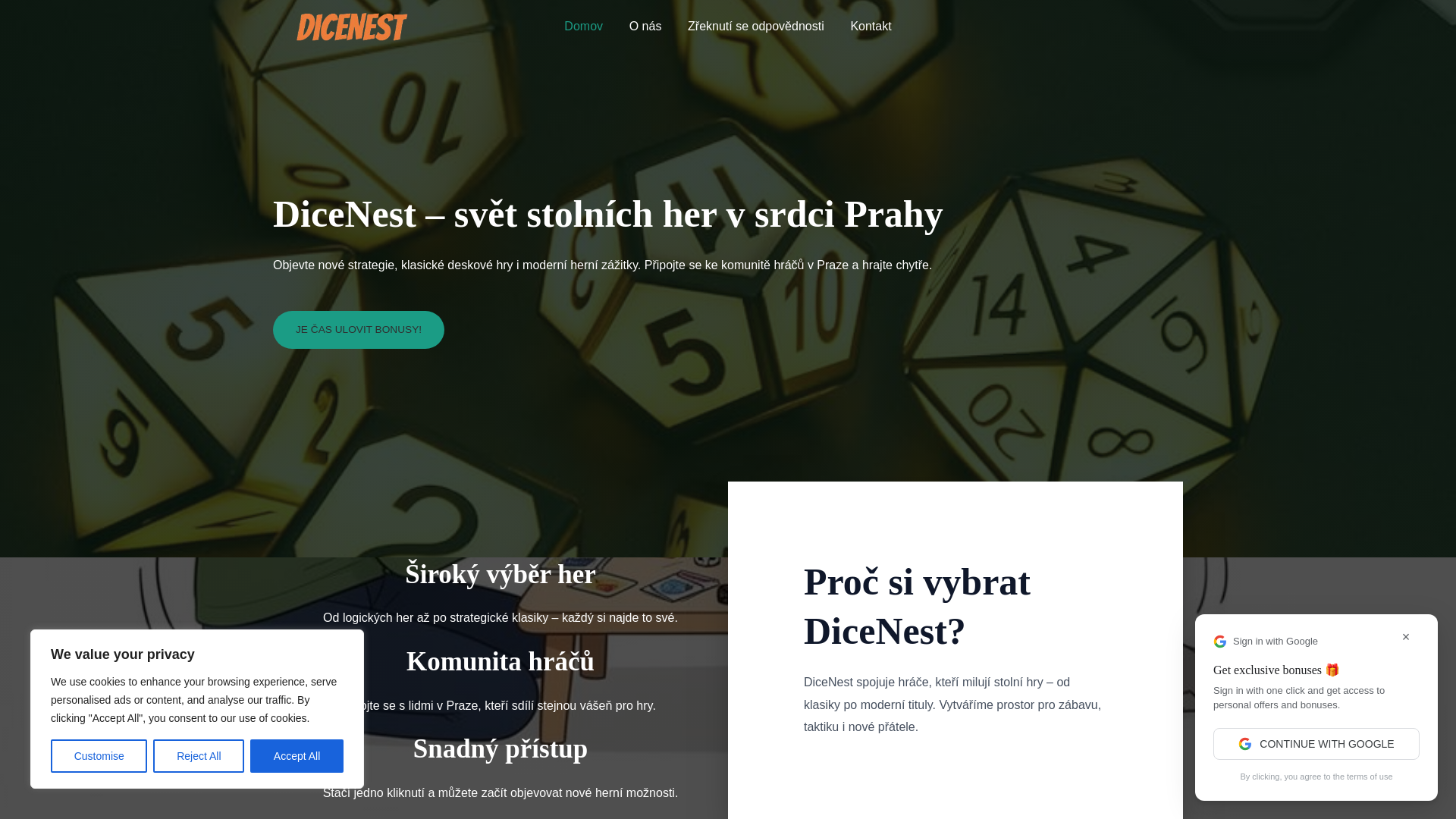 website screenshot of https://dicenest.space