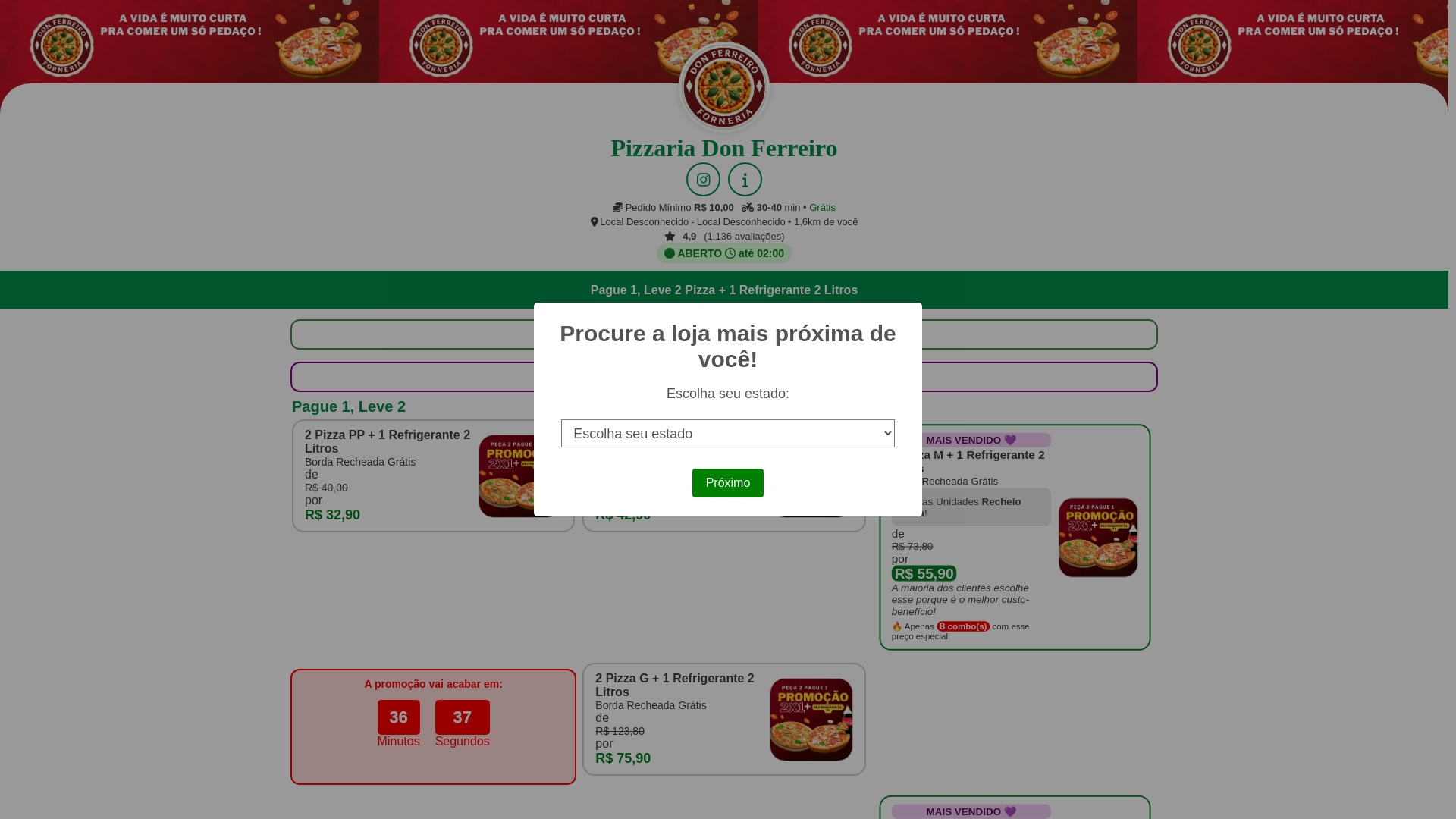 website screenshot of https://promocao-especial-don-ferreiro-pizzas.pages.dev/