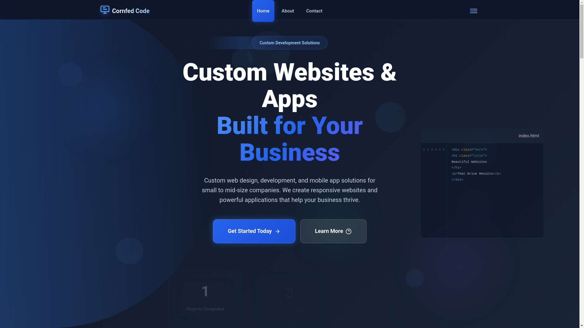 website screenshot of https://cornfedcode.com/