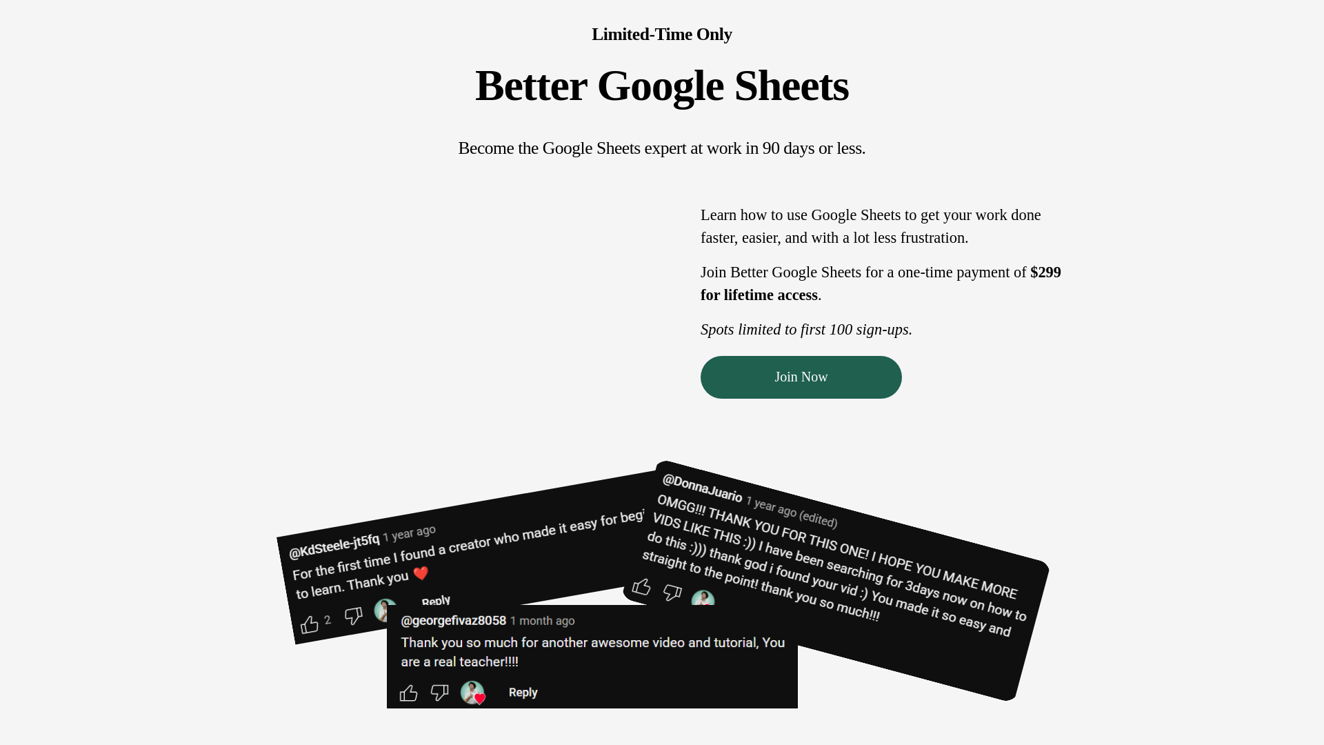 website screenshot of https://bettergooglesheets.com/