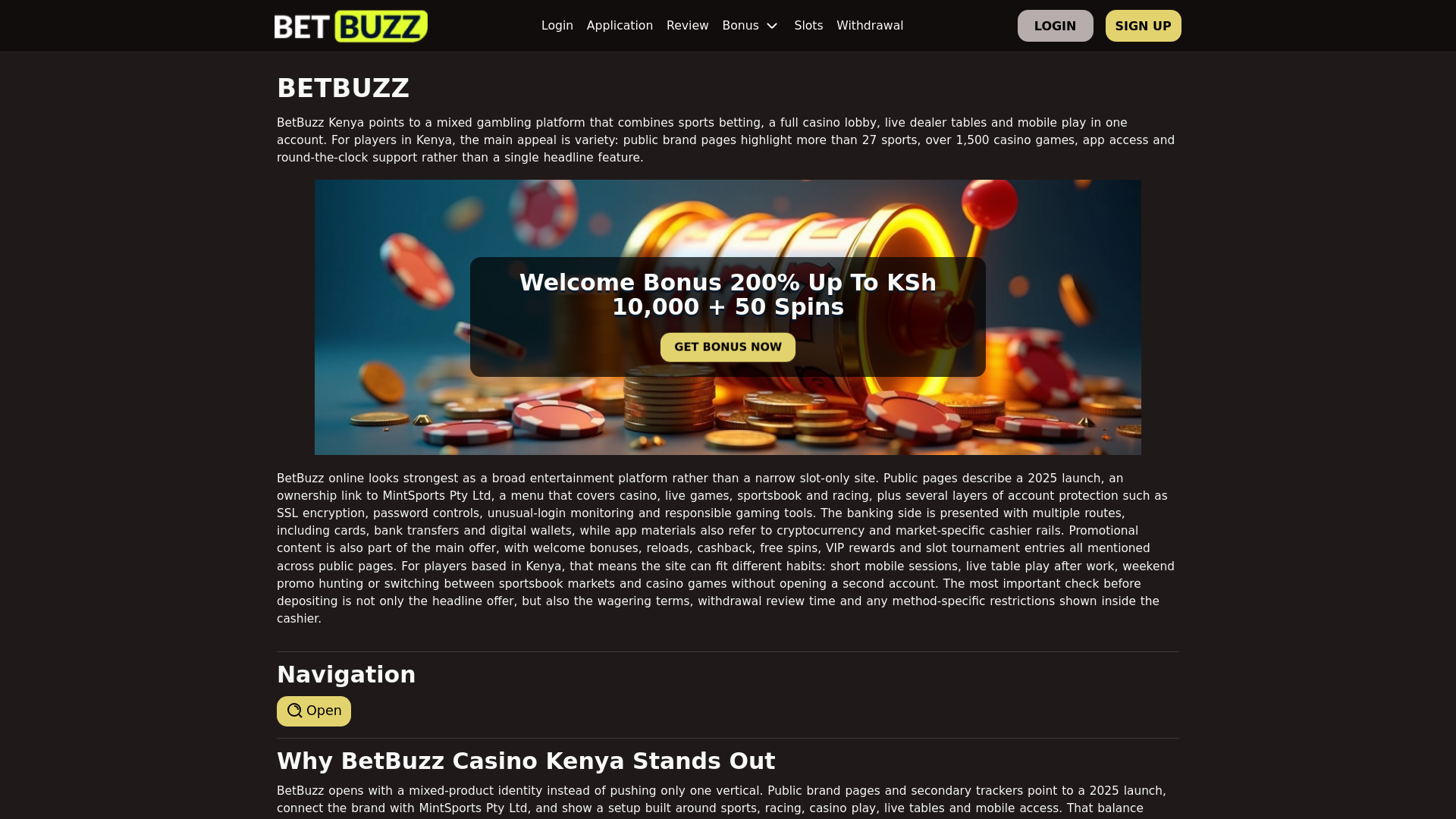 website screenshot of https://betbuzz.mobi.ke
