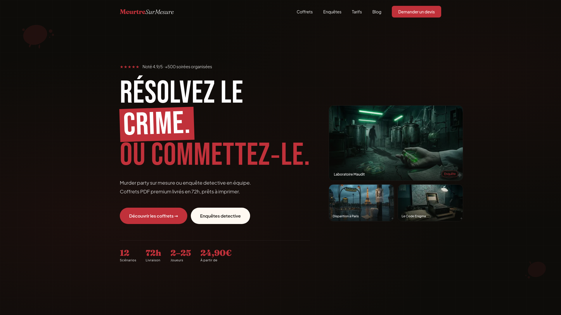 website screenshot of https://meurtresurmesure.fr
