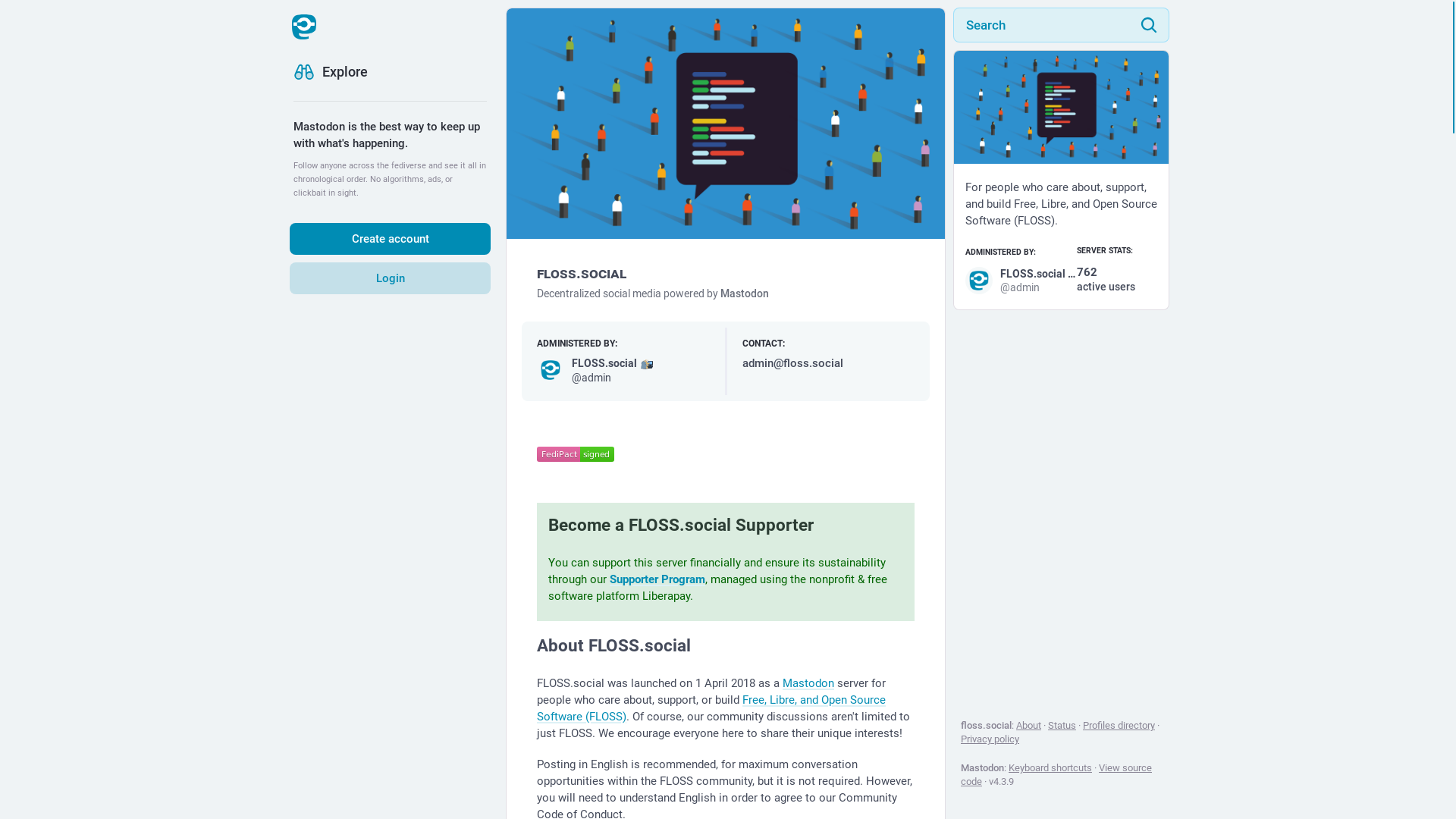 website screenshot of https://floss.social