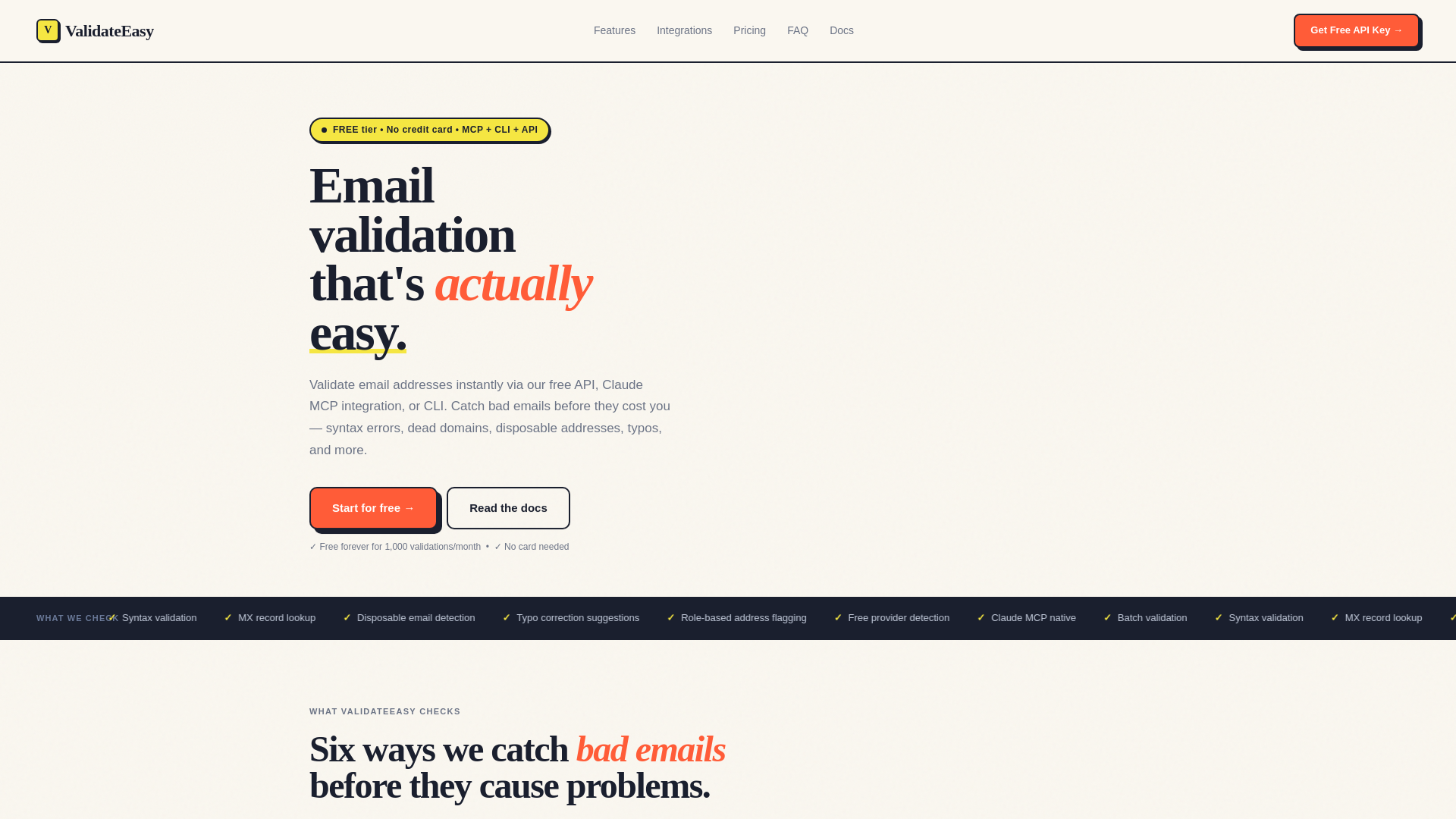 website screenshot of https://validateeasy.com/