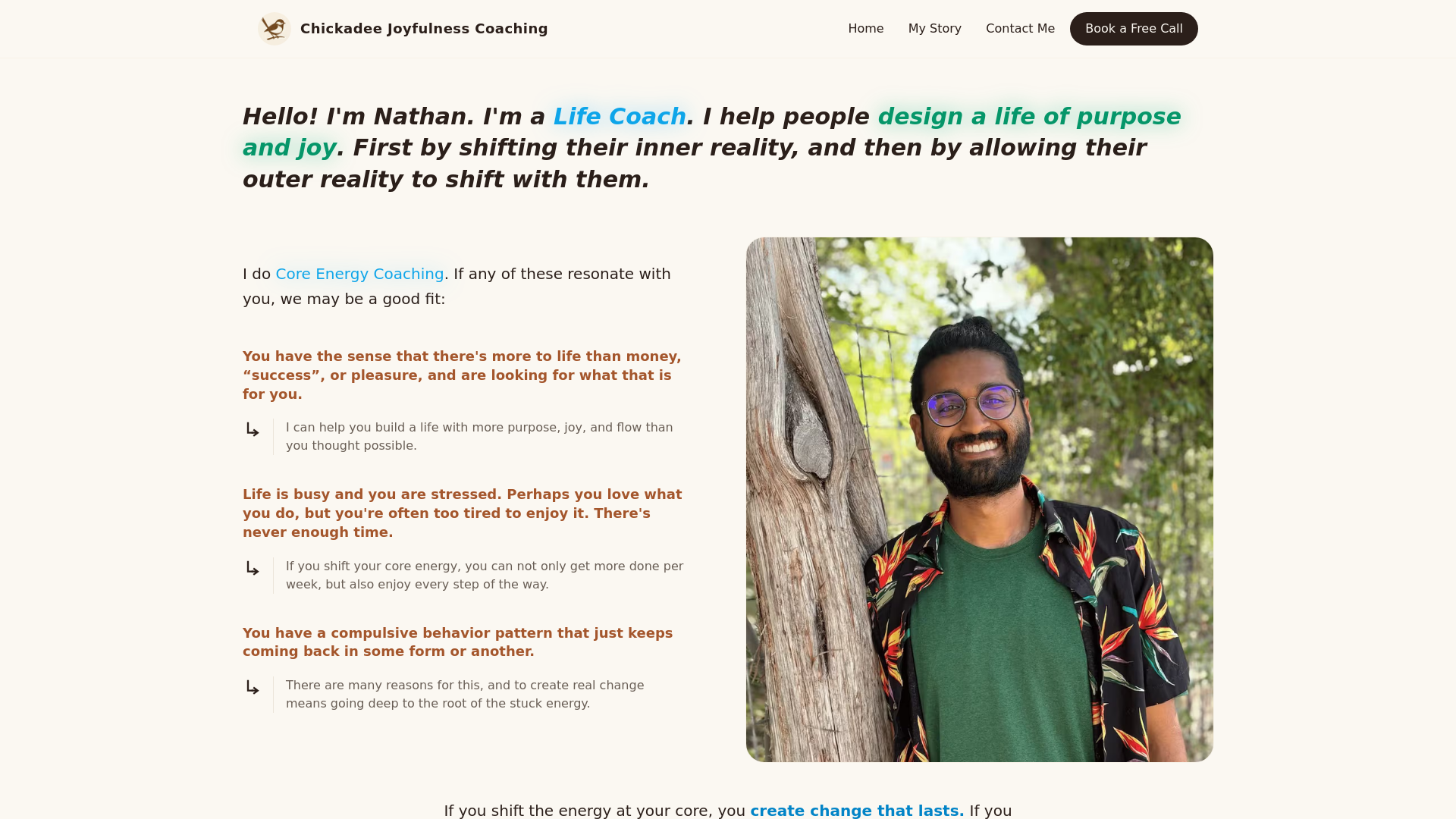 website screenshot of https://chickadeejoyfulnesscoaching.com